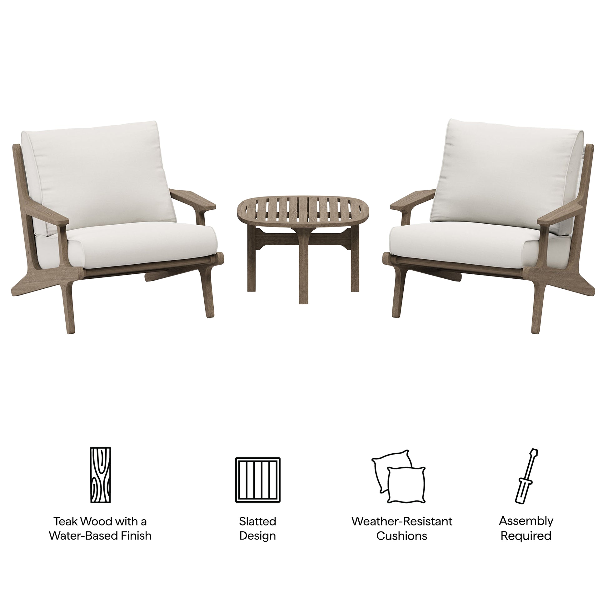 Saratoga 3-Piece Outdoor Teak Wood Furniture Set with Lounge Chairs and Side Table