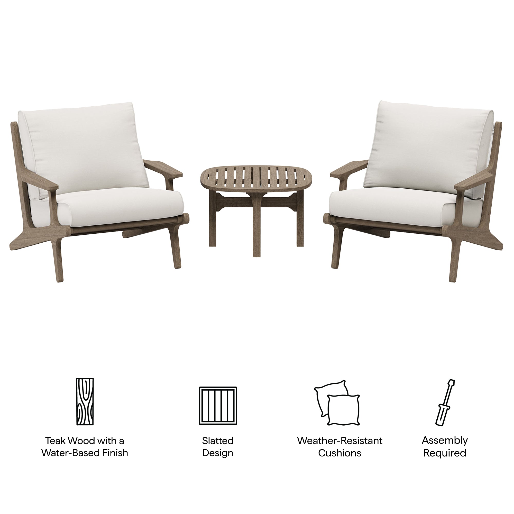 Saratoga 3-Piece Outdoor Teak Wood Furniture Set with Lounge Chairs and Side Table