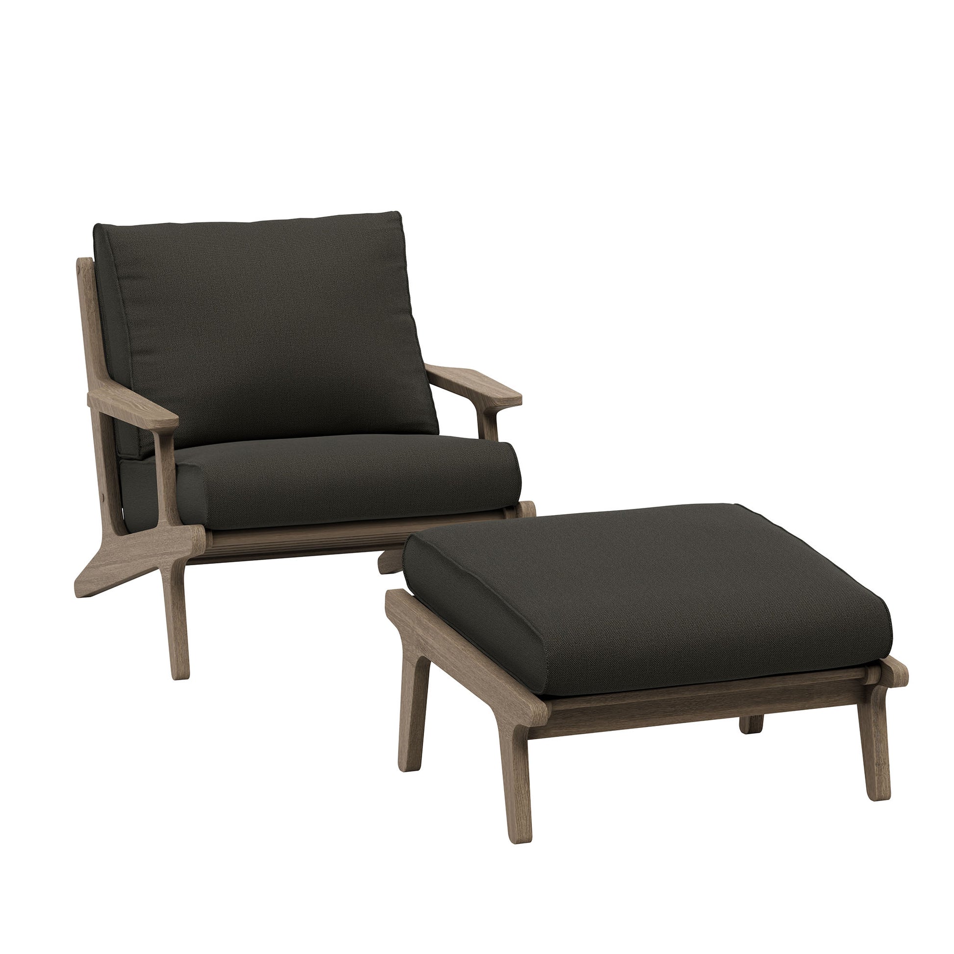 Saratoga Outdoor Teak Wood Chair and Ottoman Set - Weathered Gray Flint