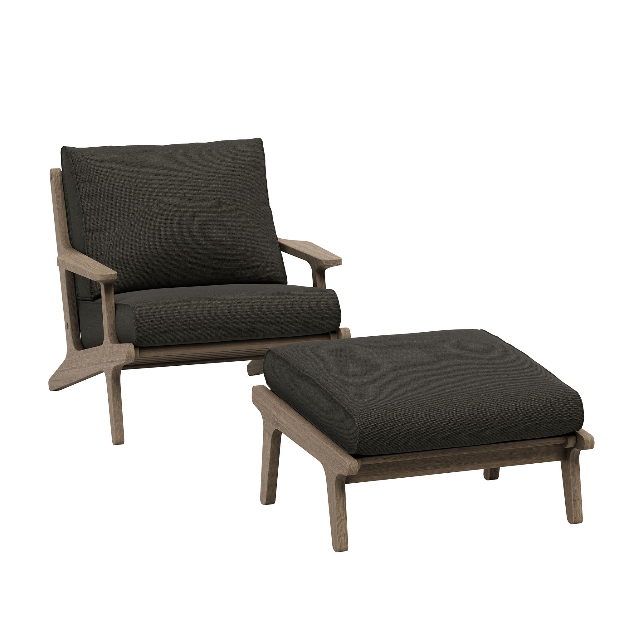 Saratoga Outdoor Teak Wood Chair and Ottoman Set - Weathered Gray Flint