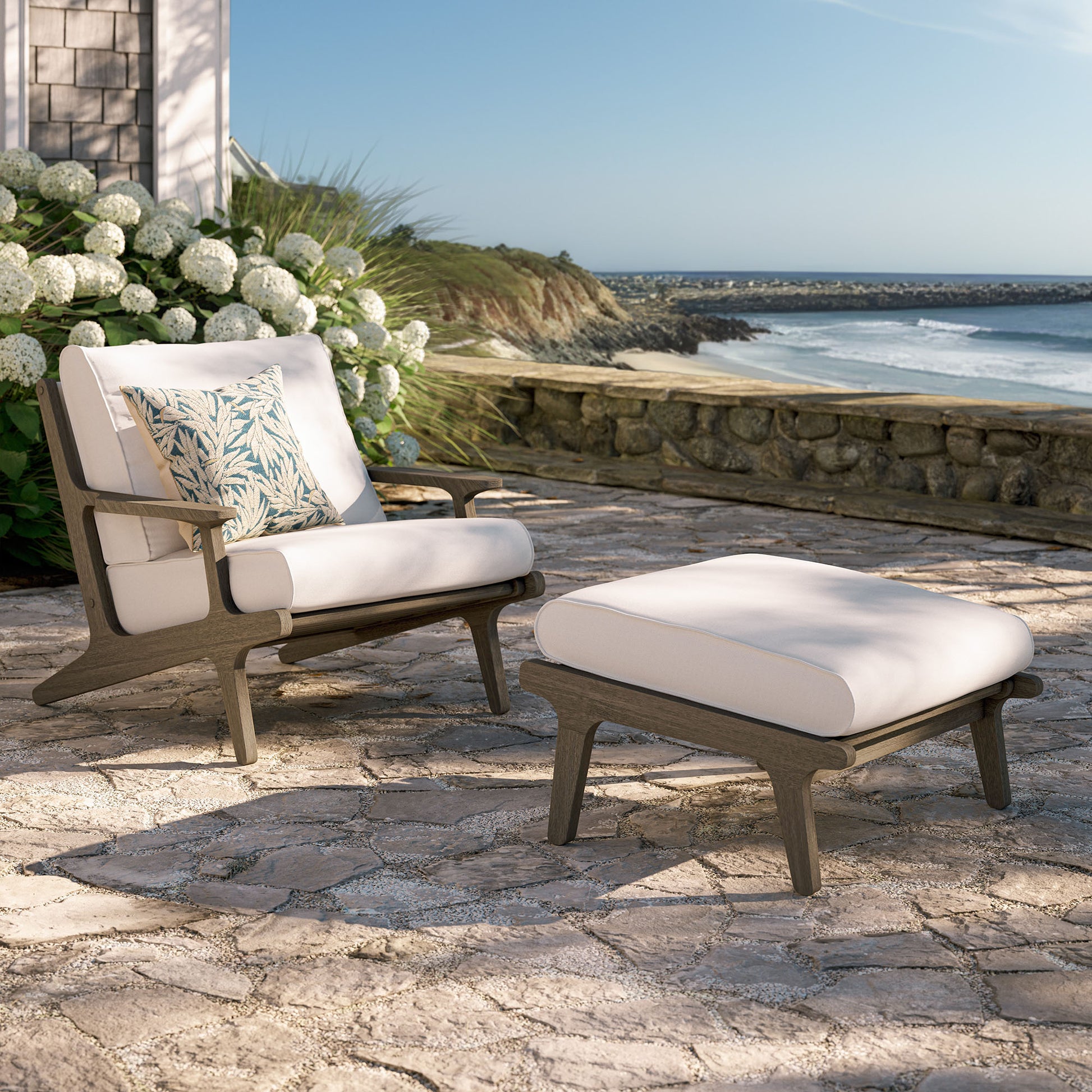 Saratoga Outdoor Teak Wood Chair and Ottoman Set