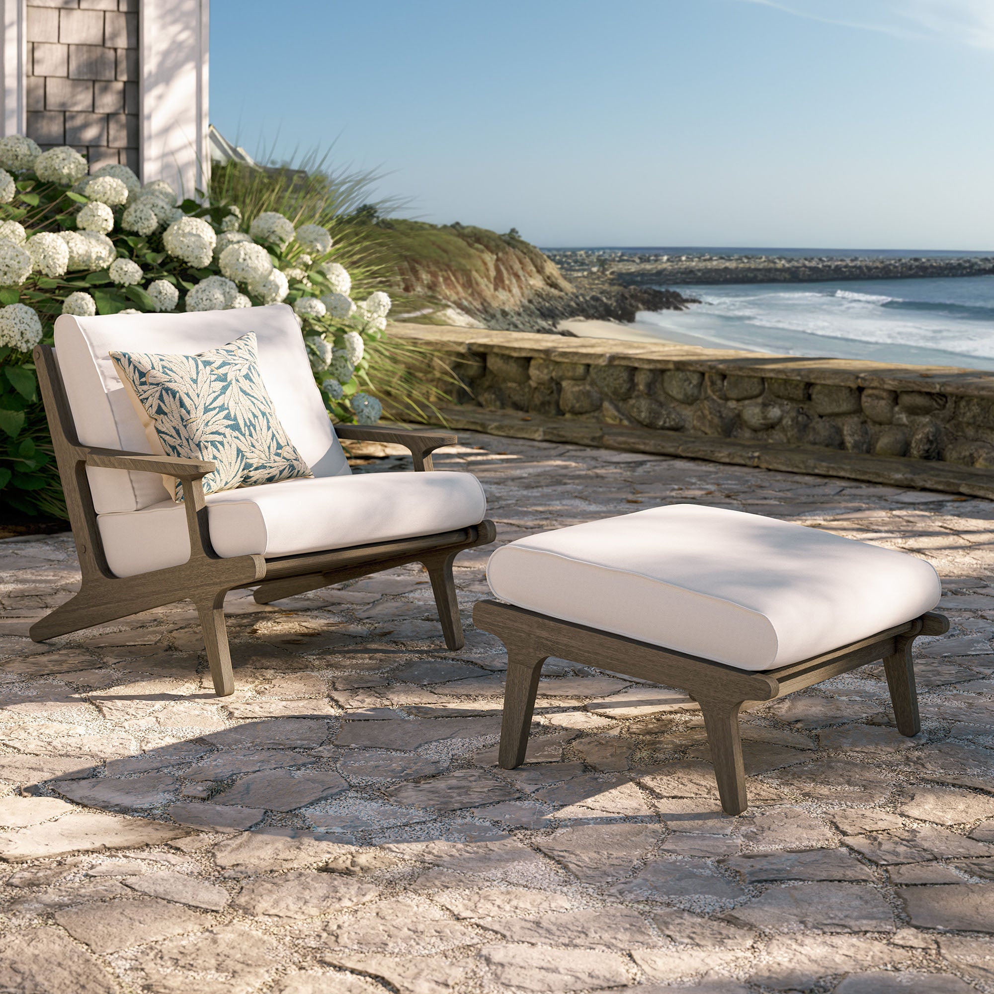 Saratoga Outdoor Teak Wood Chair and Ottoman Set