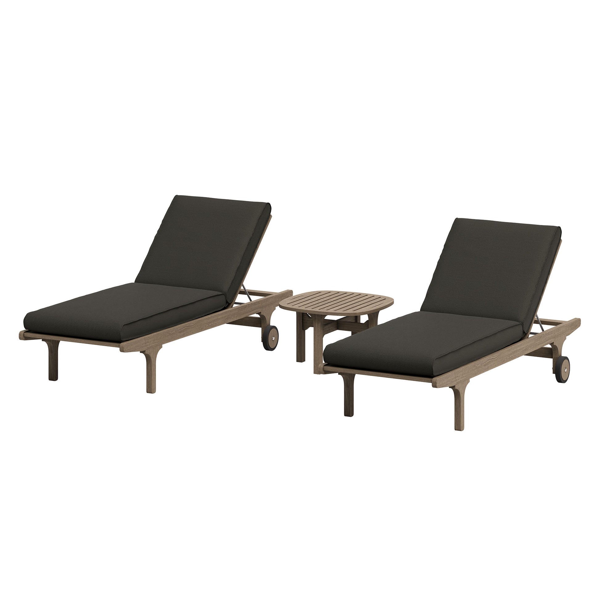 Saratoga Outdoor Teak Wood 3-Piece Chaise Lounge Furniture Set - Weathered Gray Flint