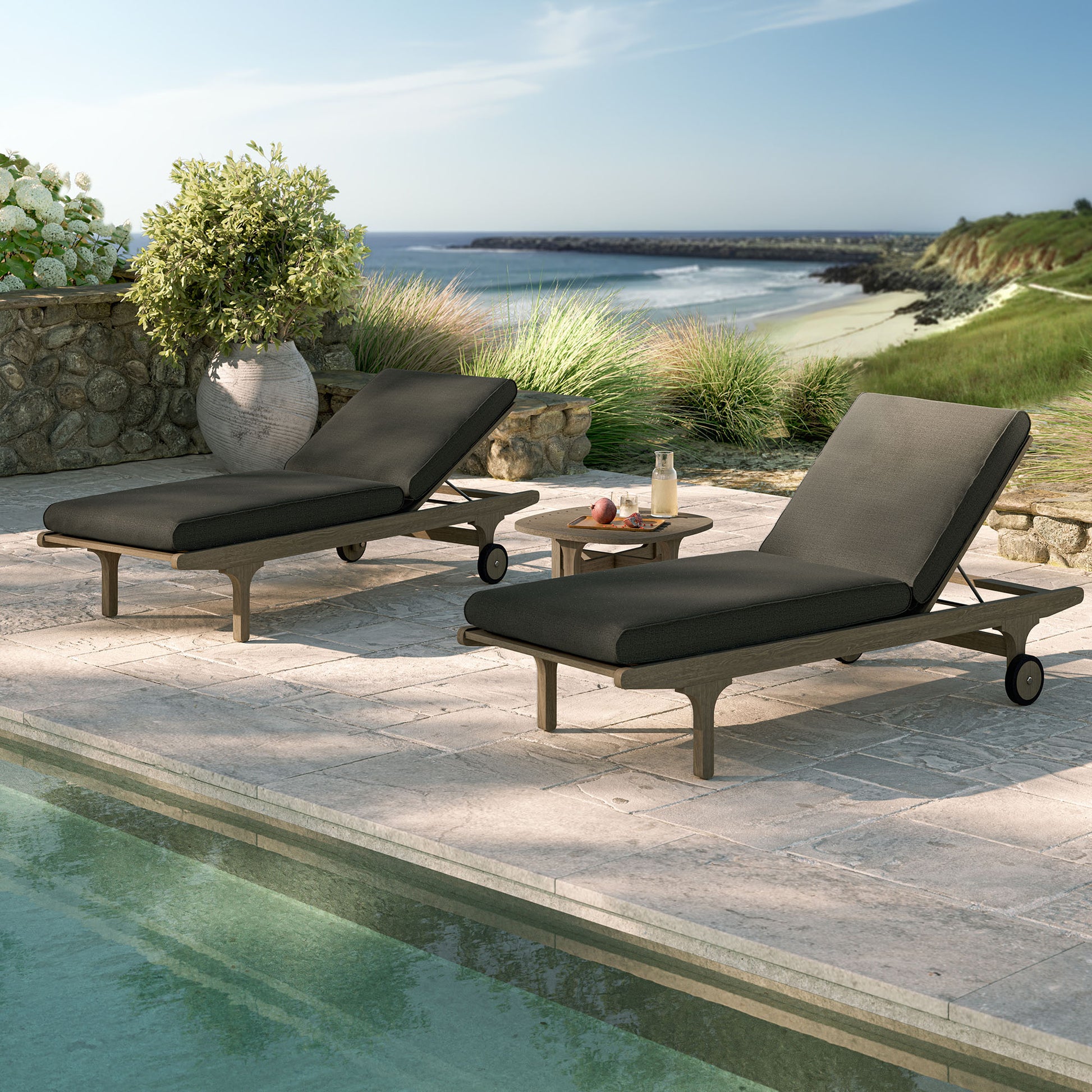 Saratoga Outdoor Teak Wood 3-Piece Chaise Lounge Furniture Set
