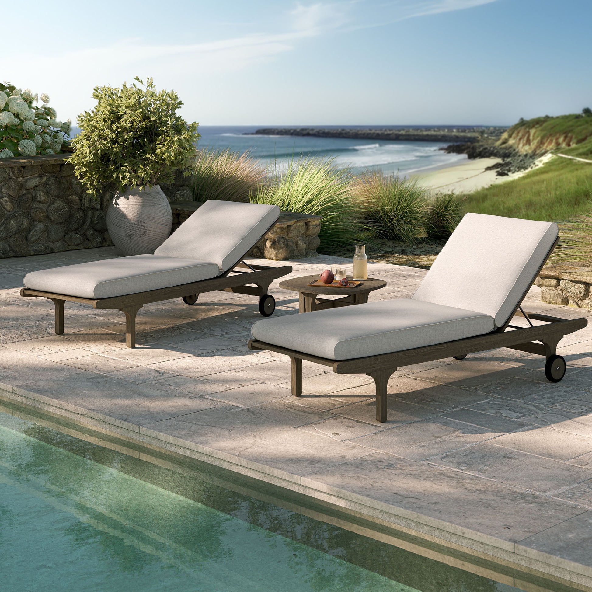 Saratoga Outdoor Teak Wood 3-Piece Chaise Lounge Furniture Set