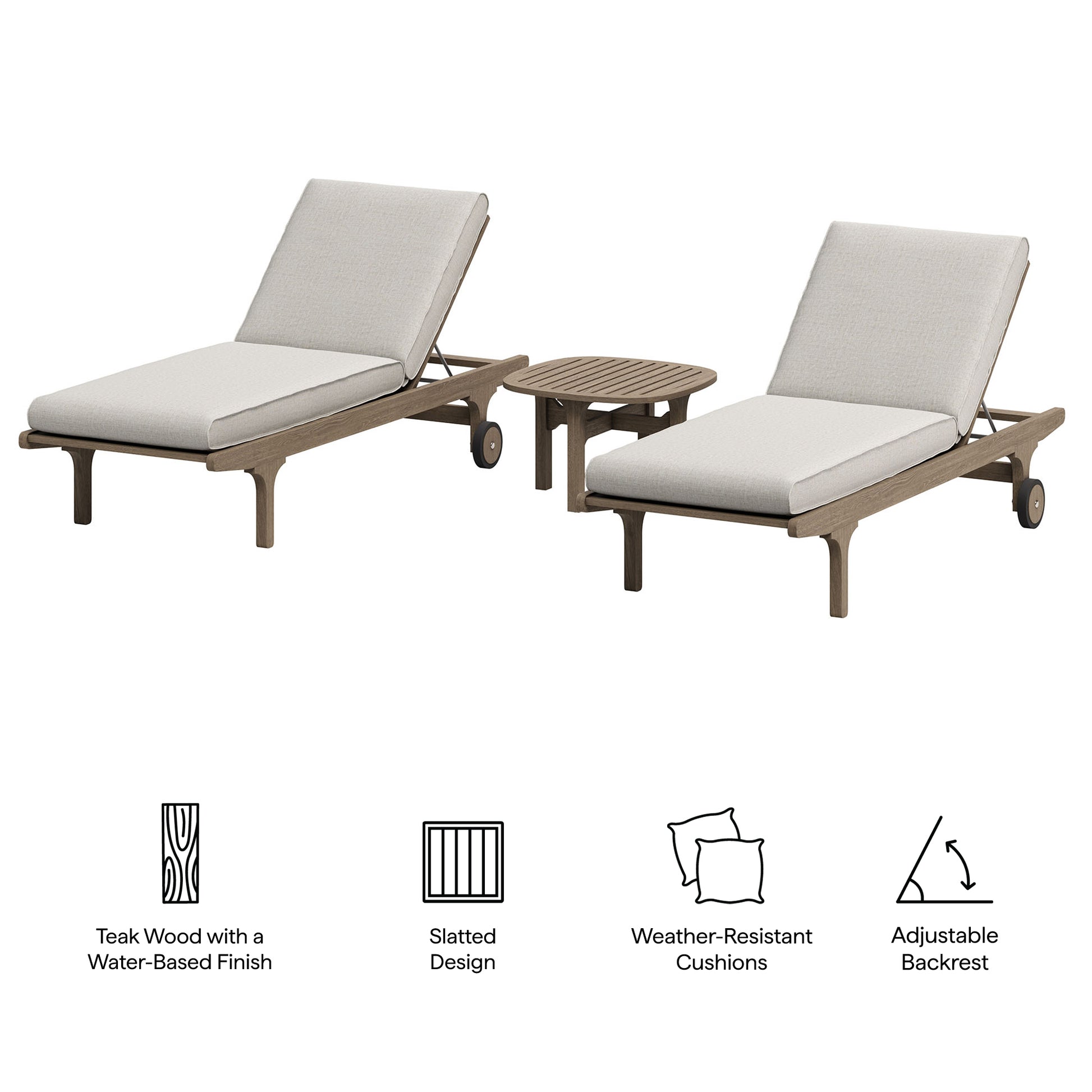 Saratoga Outdoor Teak Wood 3-Piece Chaise Lounge Furniture Set