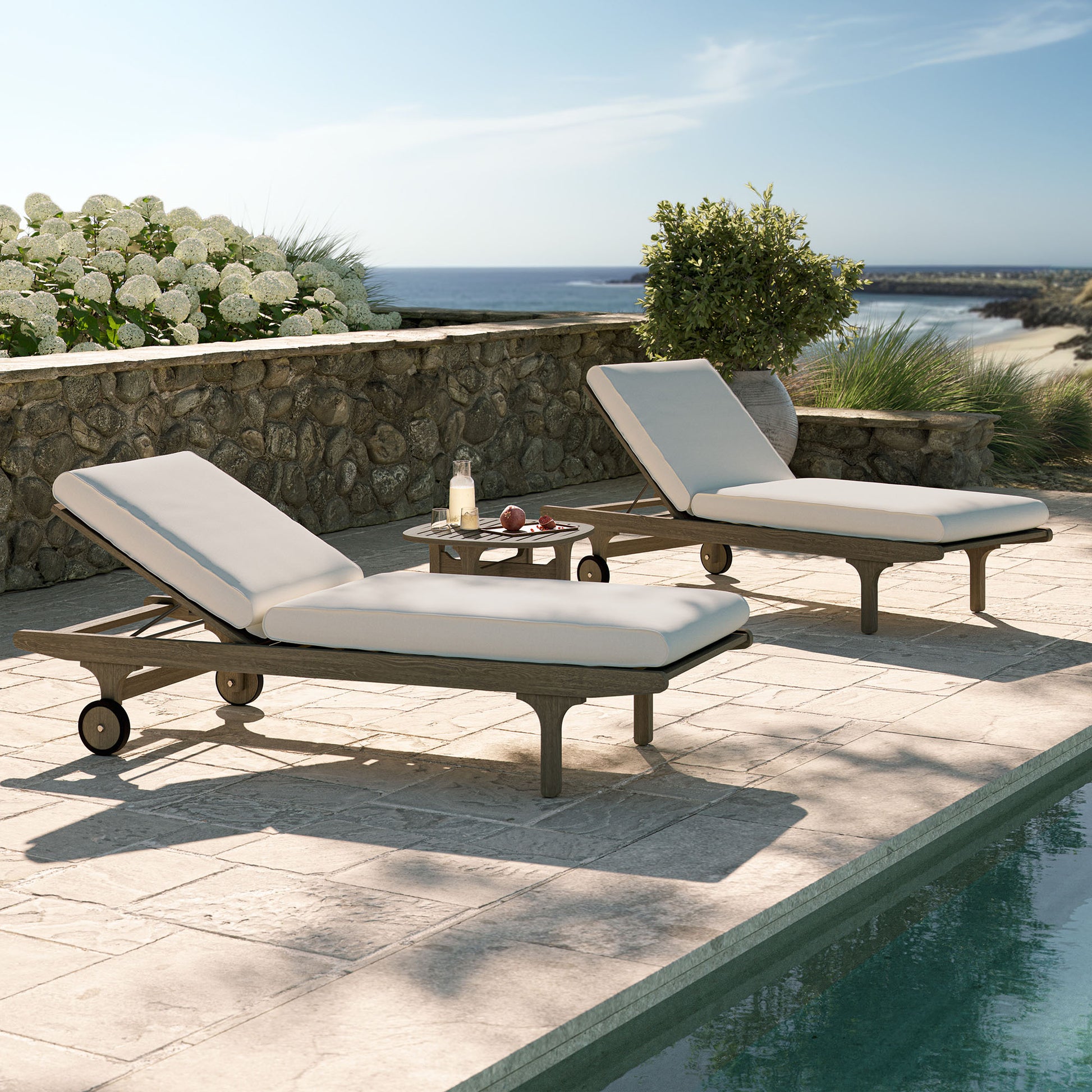 Saratoga Outdoor Teak Wood 3-Piece Chaise Lounge Furniture Set