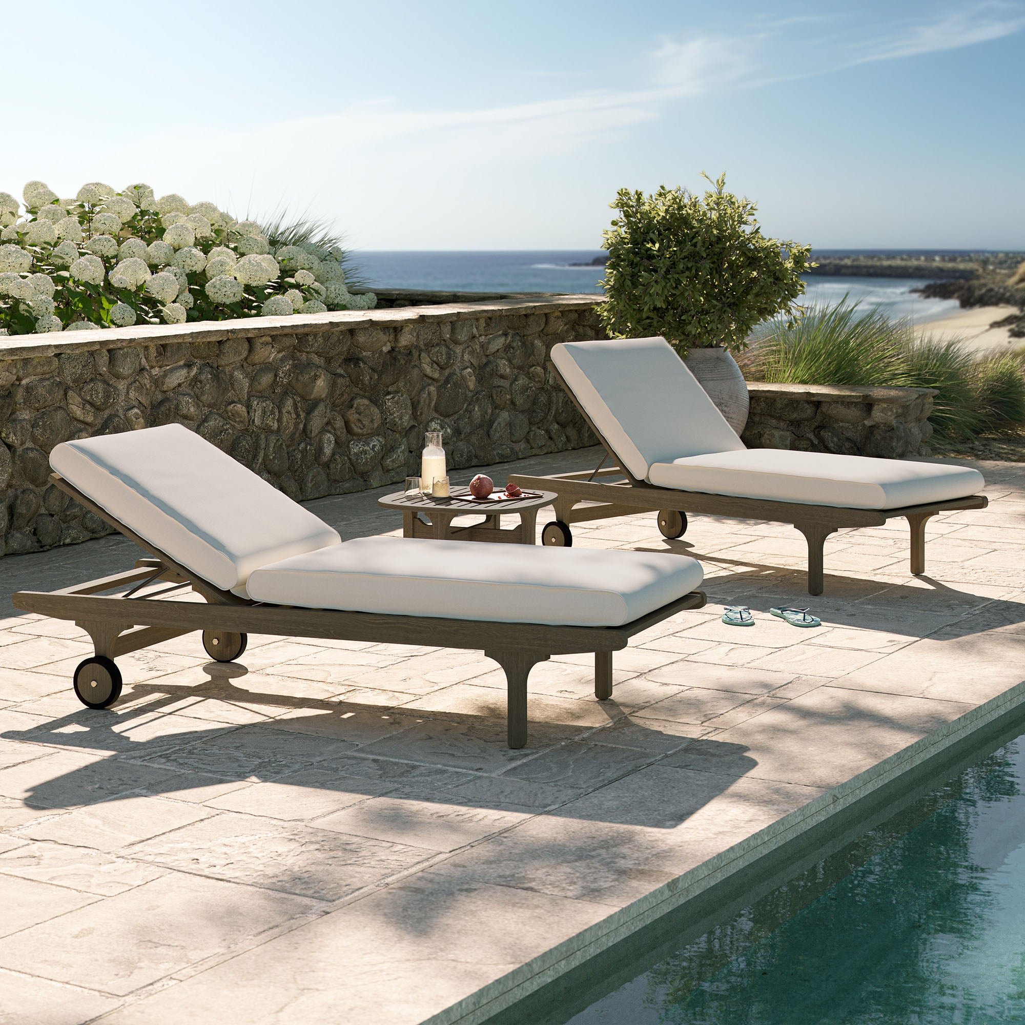 Saratoga Outdoor Teak Wood 3-Piece Chaise Lounge Furniture Set