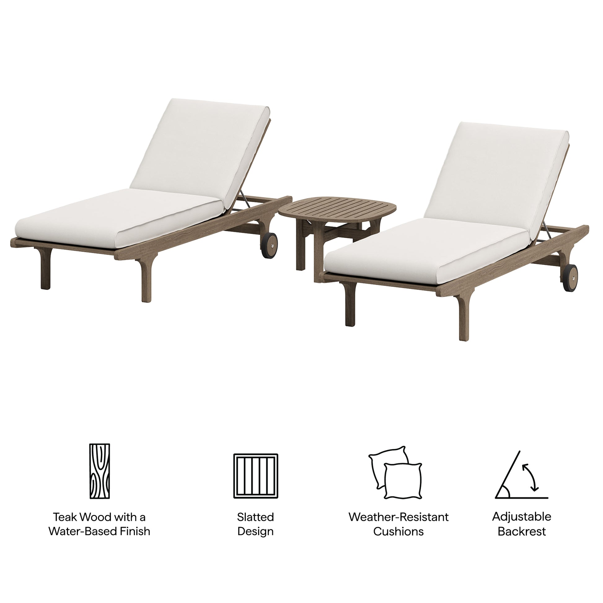 Saratoga Outdoor Teak Wood 3-Piece Chaise Lounge Furniture Set