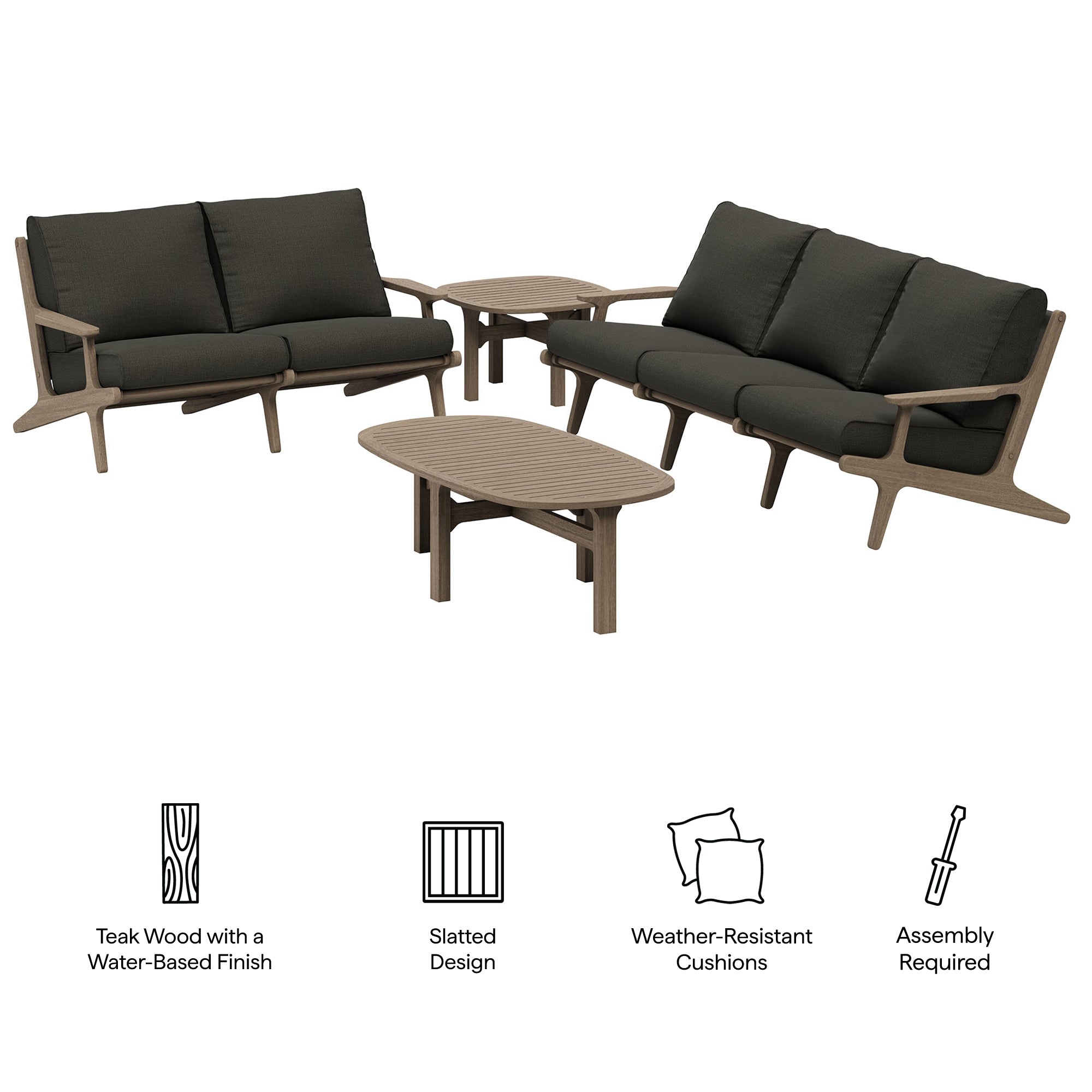 Saratoga 4-Piece Outdoor Teak Wood Furniture Set - Weathered Gray Pebble