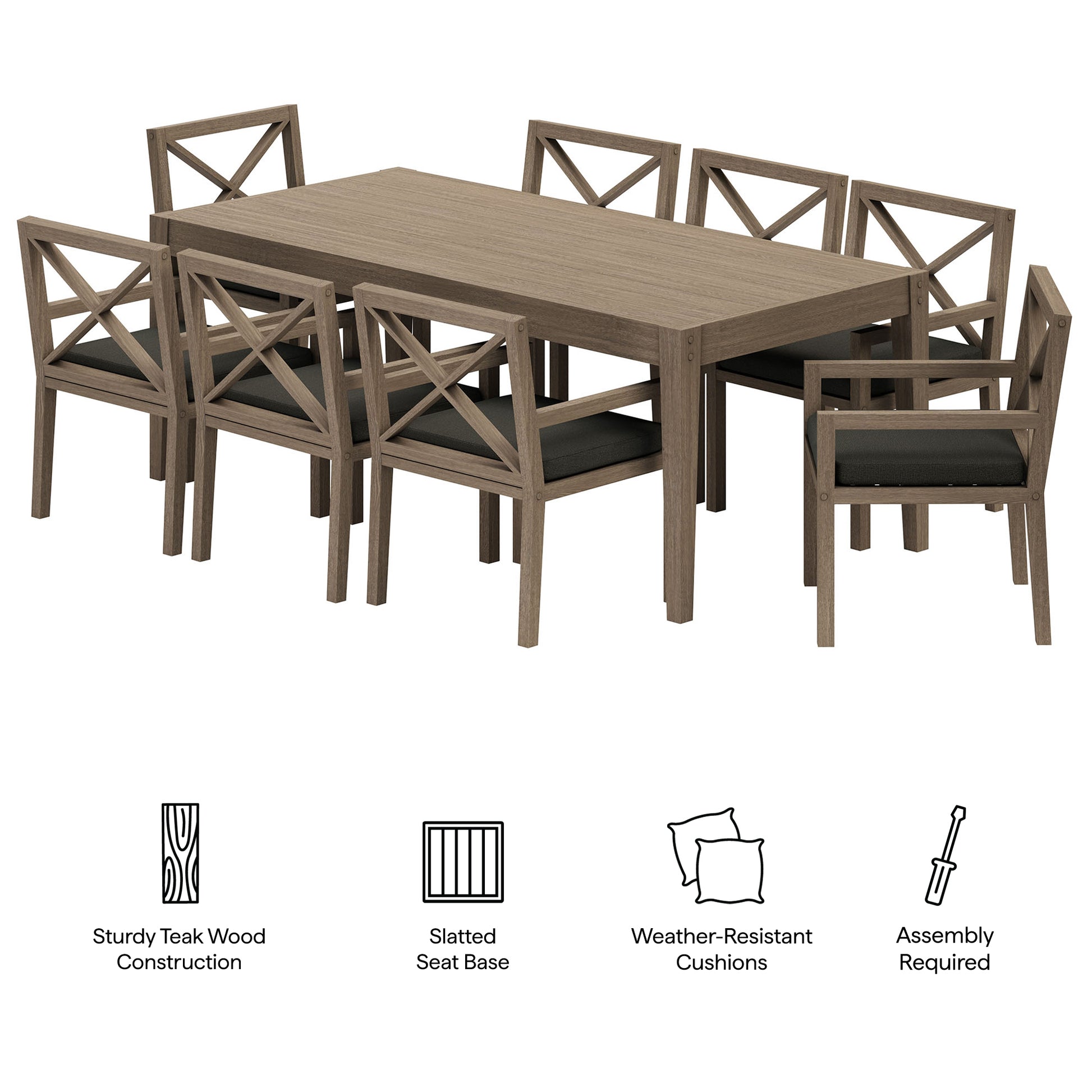 Northlake 9-Piece Outdoor Teak Wood Dining Set - Weathered Gray Pebble