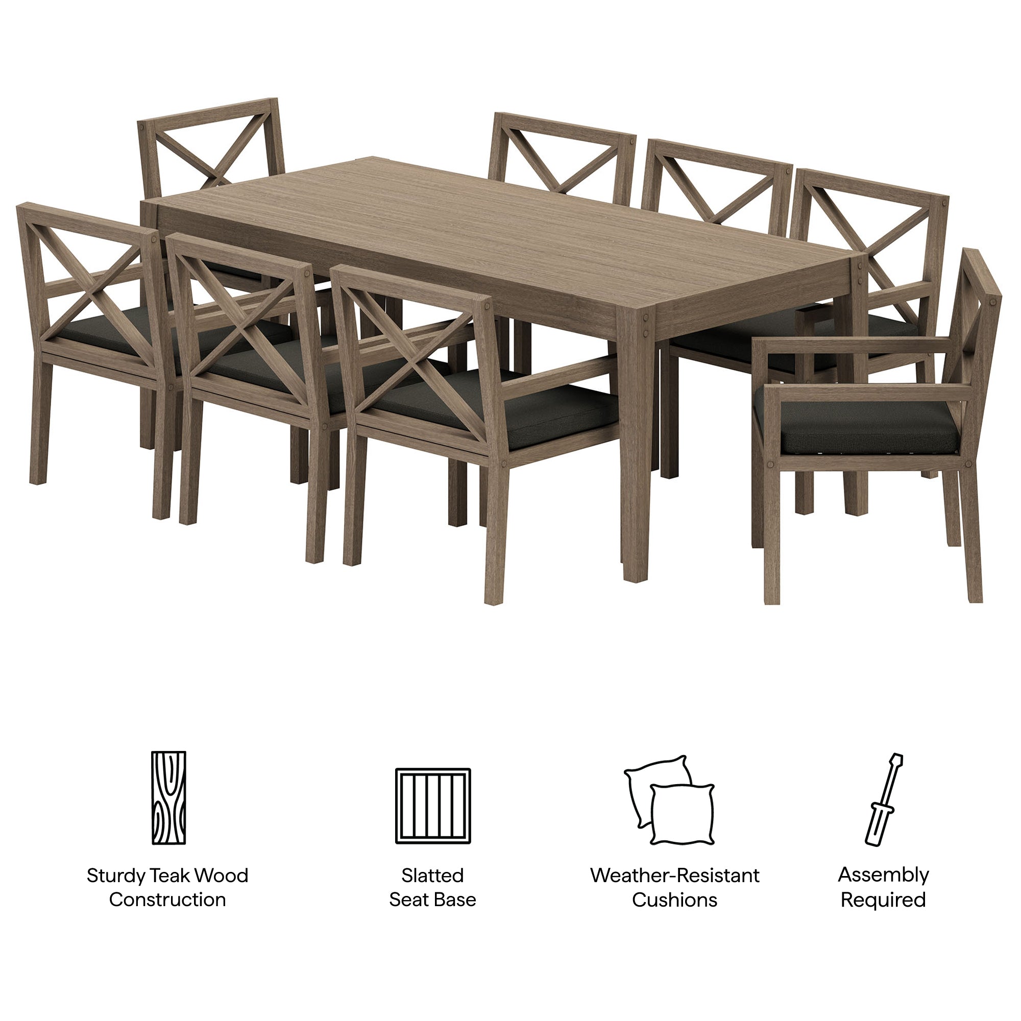 Northlake 9-Piece Outdoor Teak Wood Dining Set - Weathered Gray Pebble