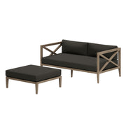 Northlake Outdoor Teak Wood Loveseat and Ottoman Set - Weathered Gray Flint