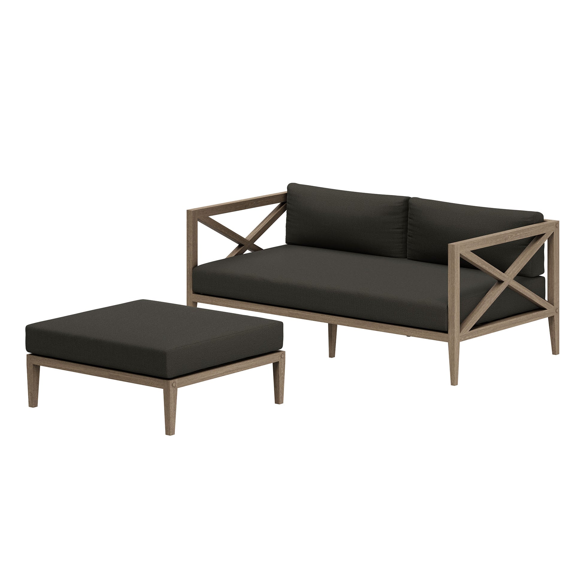 Northlake Outdoor Teak Wood Loveseat and Ottoman Set - Weathered Gray Flint