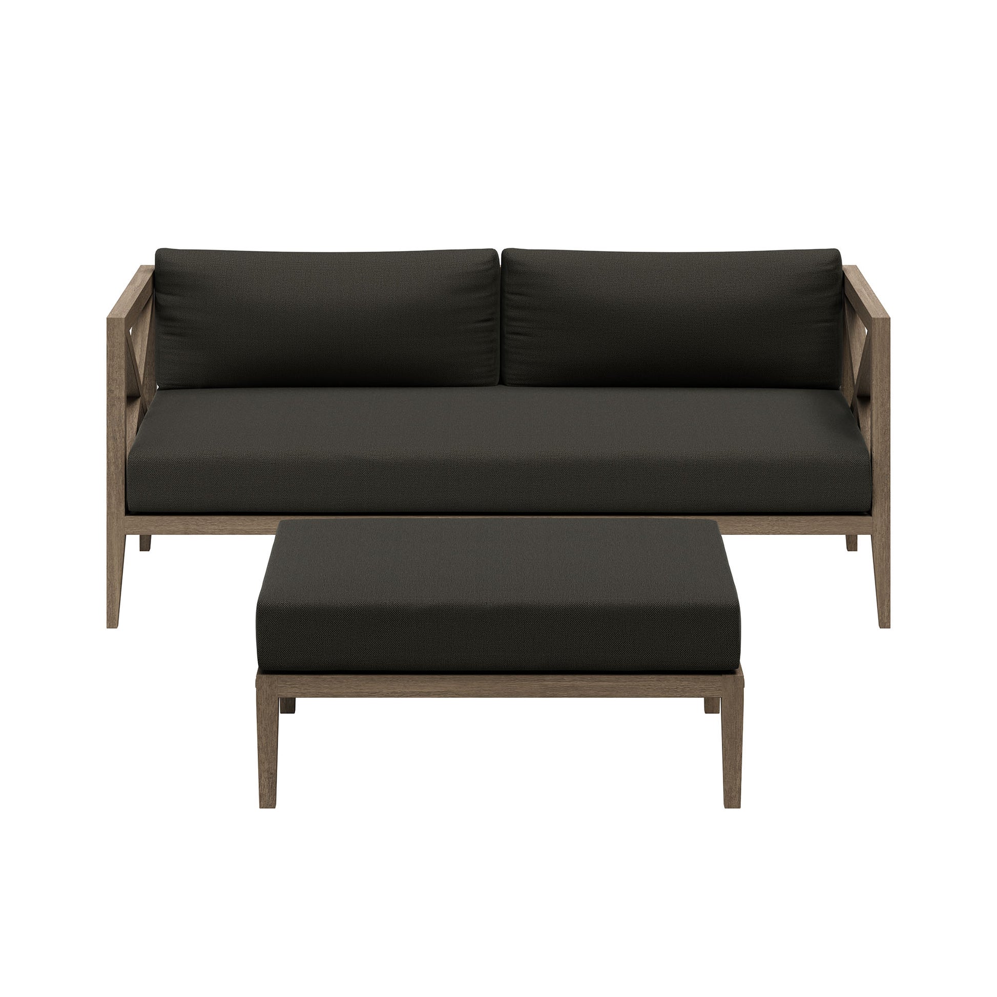 Northlake Outdoor Teak Wood Loveseat and Ottoman Set