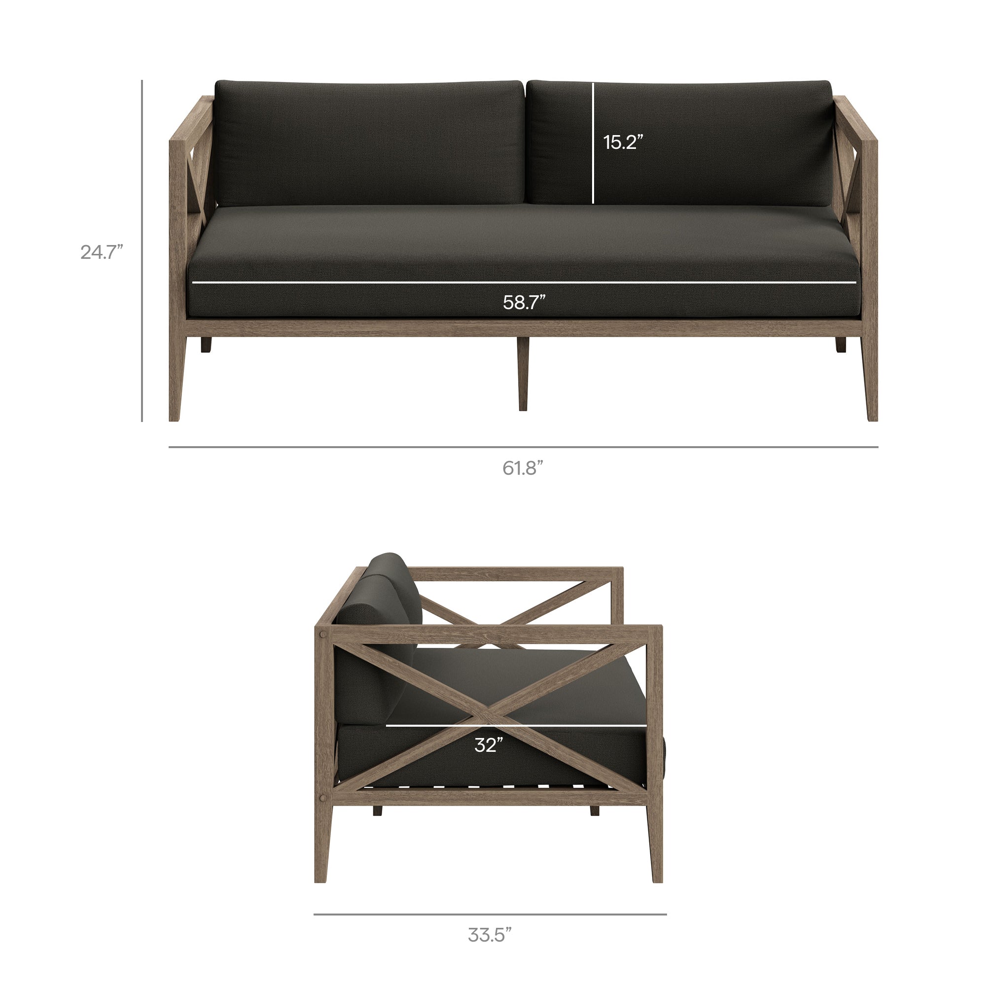 Northlake Outdoor Teak Wood Loveseat and Ottoman Set - Weathered Gray White