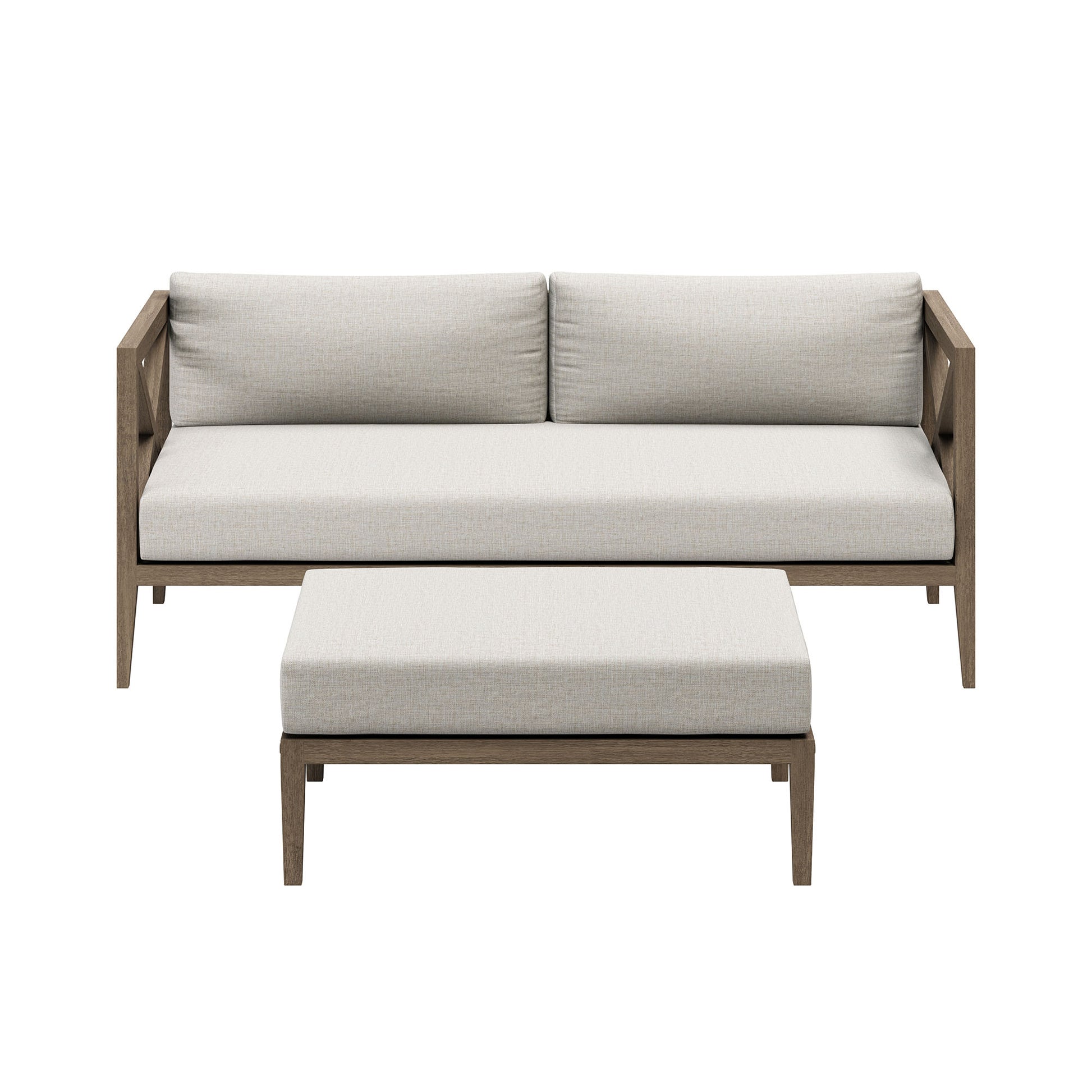 Northlake Outdoor Teak Wood Loveseat and Ottoman Set