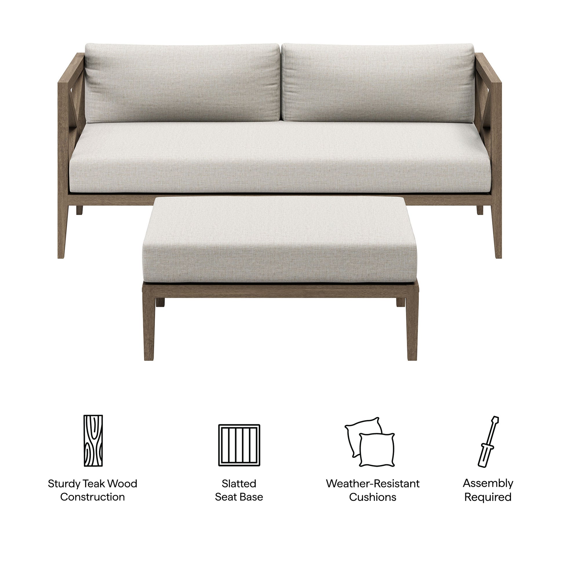 Northlake Outdoor Teak Wood Loveseat and Ottoman Set