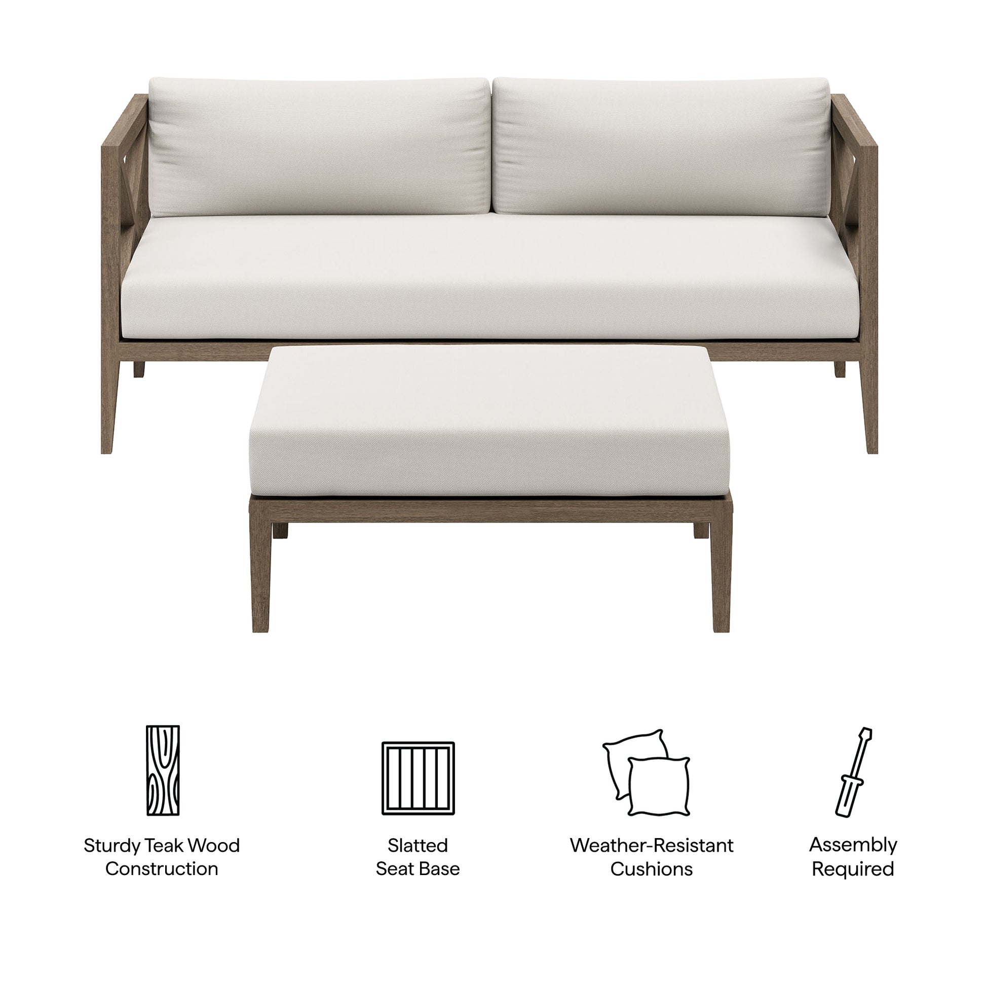 Northlake Outdoor Teak Wood Loveseat and Ottoman Set