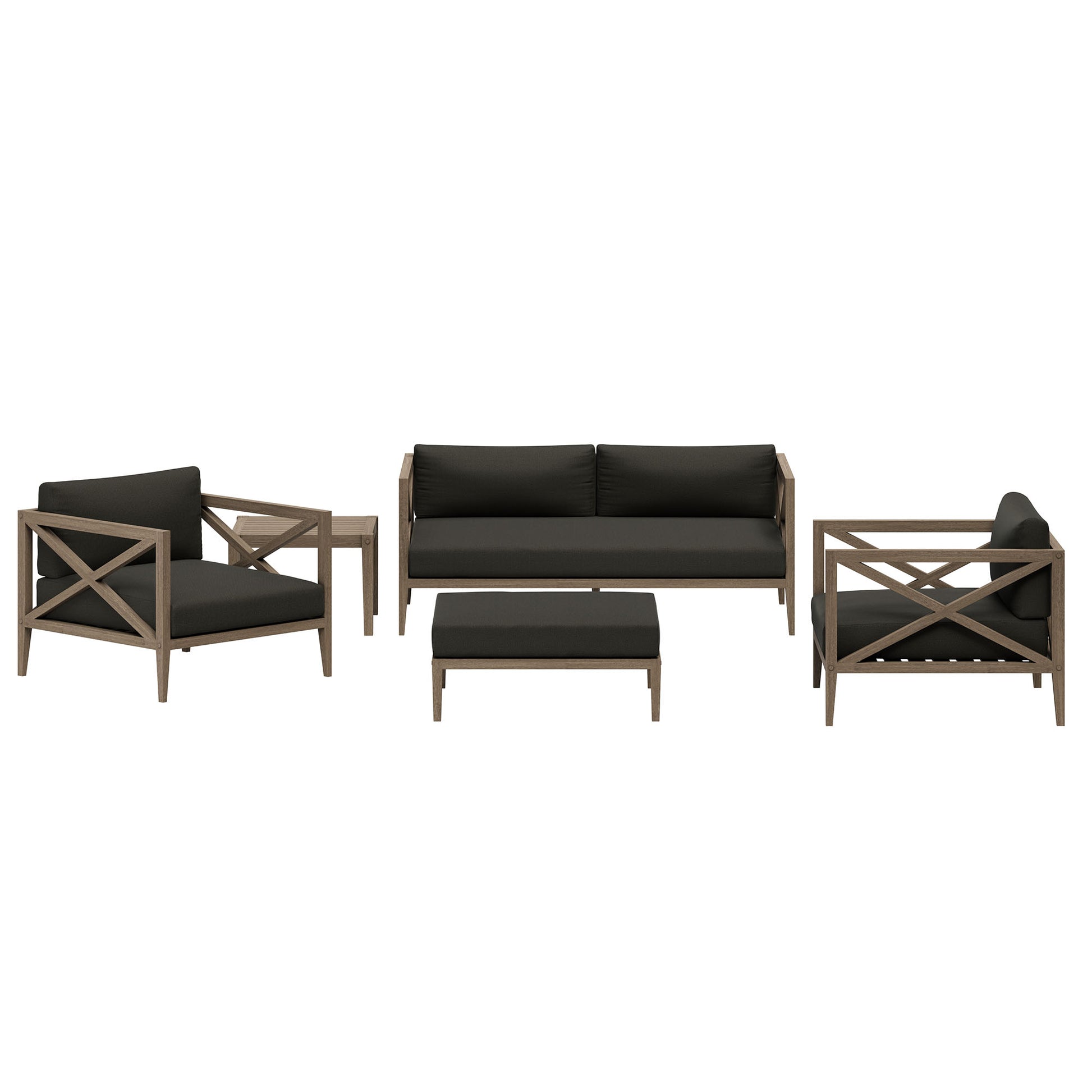 Northlake 5-Piece Outdoor Teak Wood Furniture Set - Weathered Gray Flint