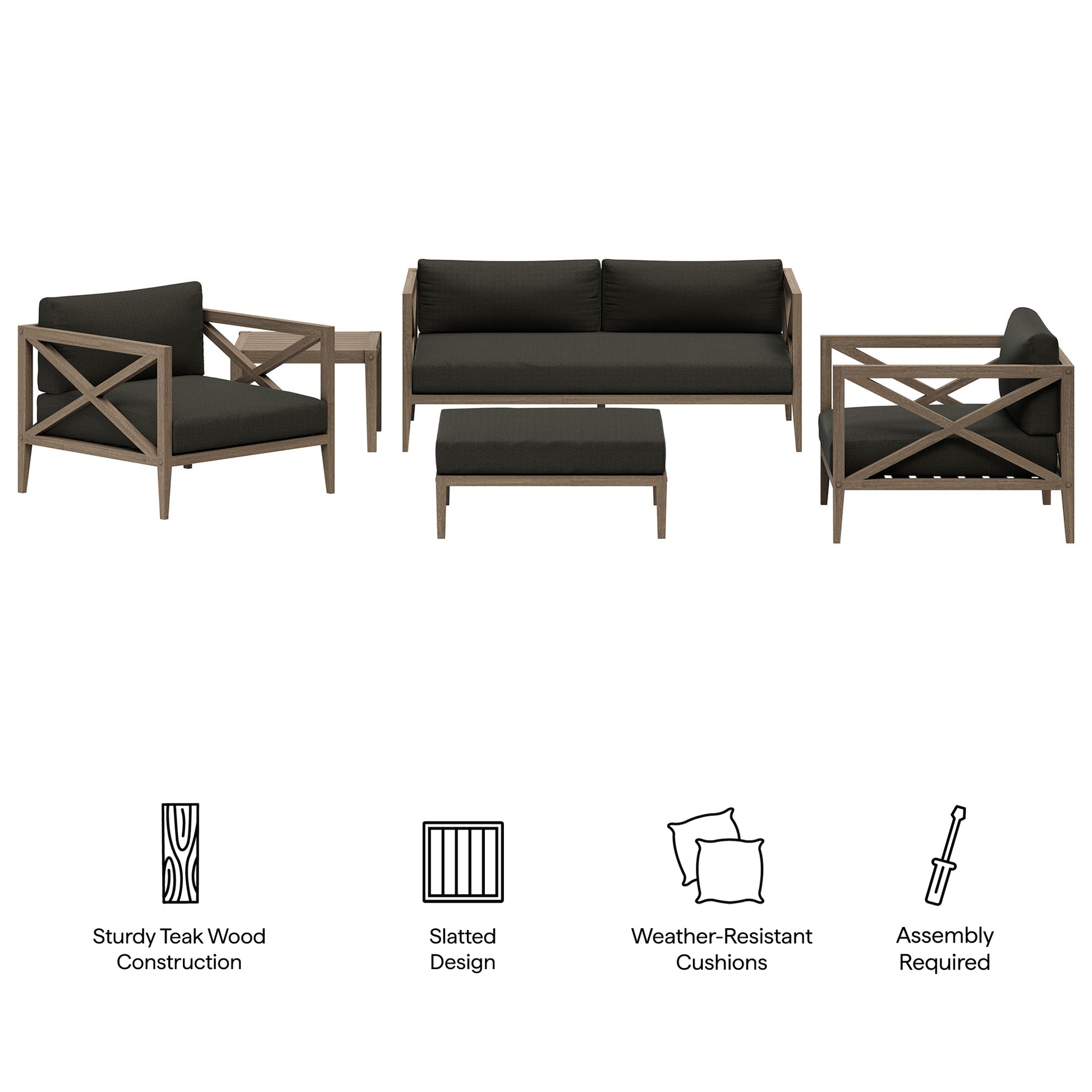 Northlake 5-Piece Outdoor Teak Wood Furniture Set - Weathered Gray Pebble