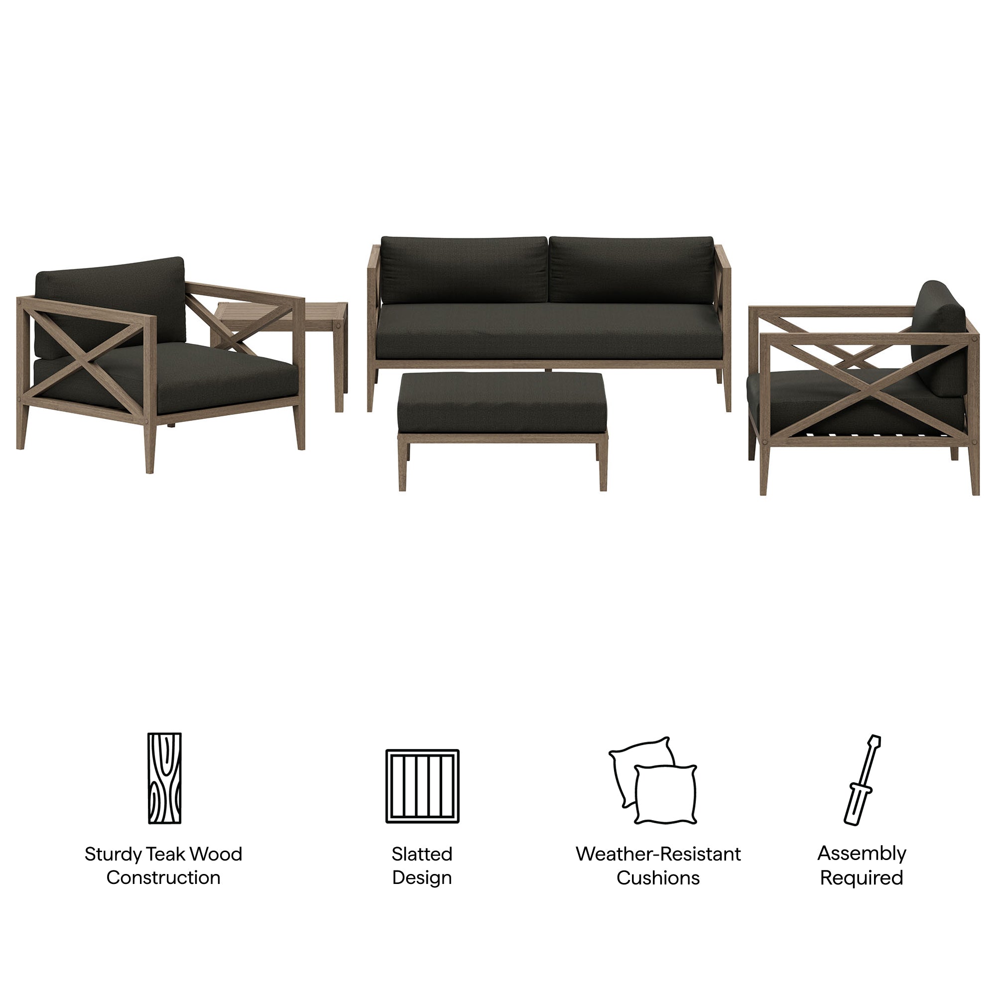 Northlake 5-Piece Outdoor Teak Wood Furniture Set - Weathered Gray Pebble