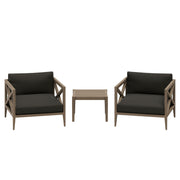 Northlake 3-Piece Outdoor Teak Wood Furniture Set with Armchair and Side Table - Weathered Gray Flint