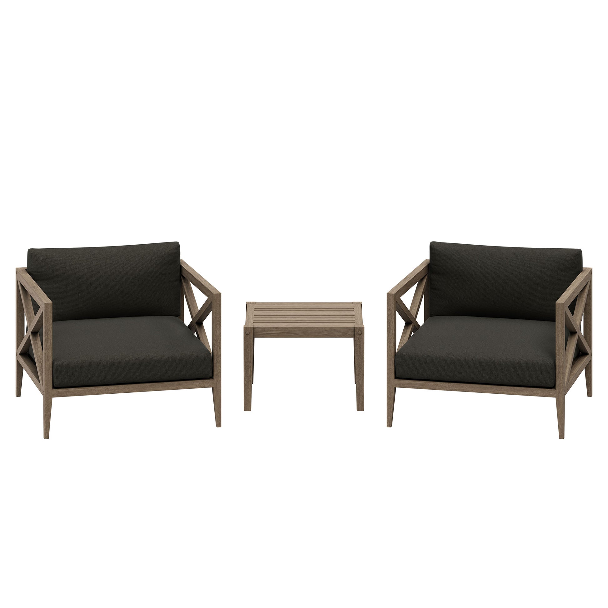 Northlake 3-Piece Outdoor Teak Wood Furniture Set with Armchair and Side Table - Weathered Gray Flint