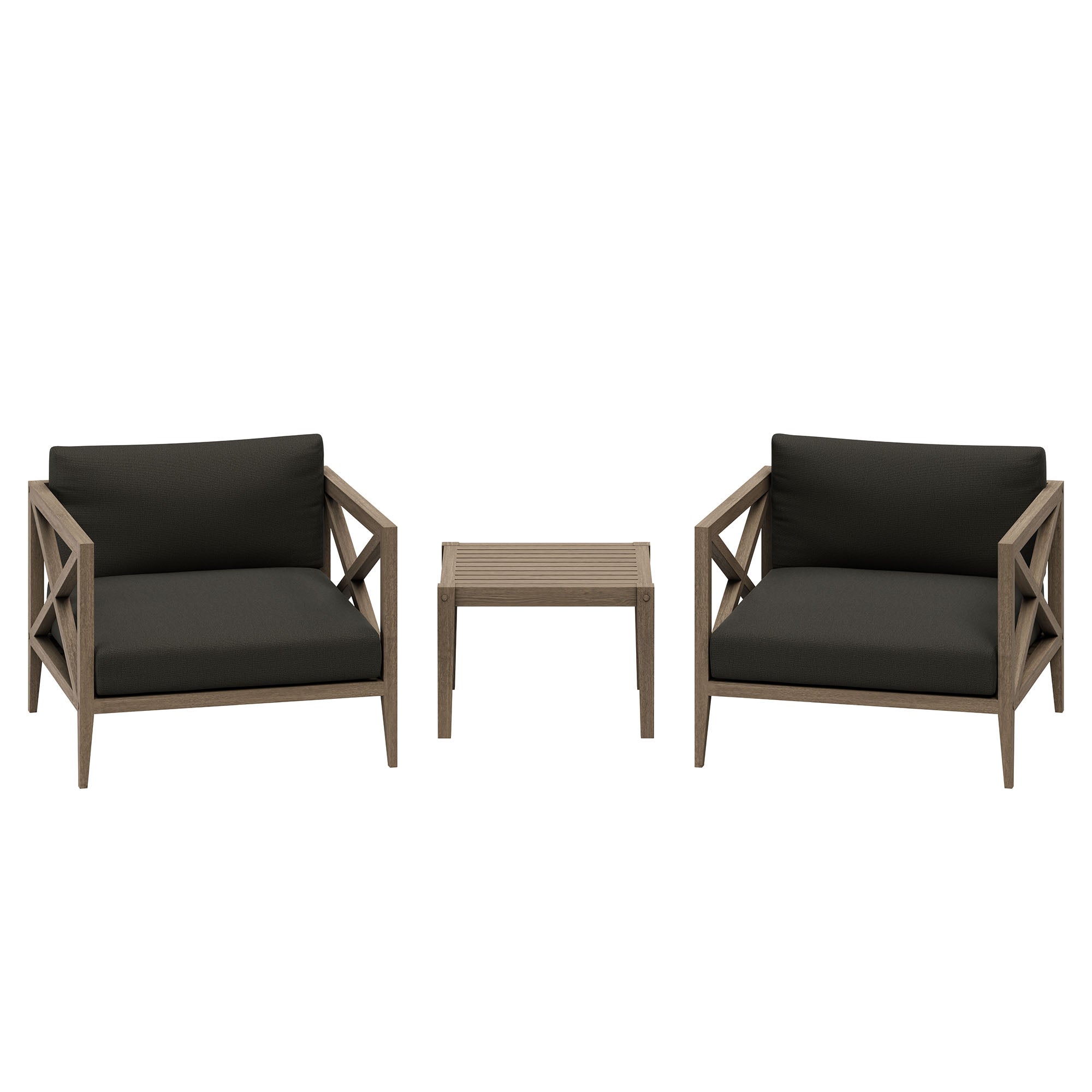 Northlake 3-Piece Outdoor Teak Wood Furniture Set with Armchair and Side Table - Weathered Gray Flint