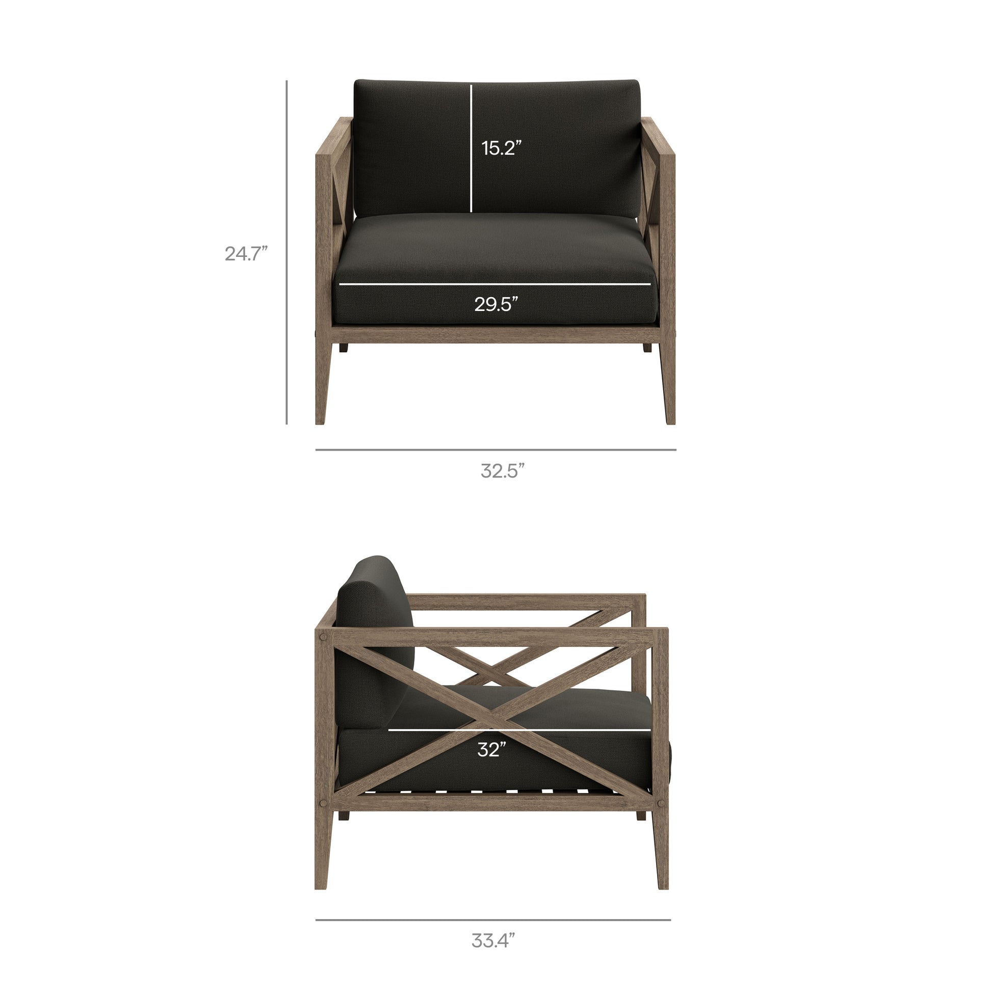 Northlake 3-Piece Outdoor Teak Wood Furniture Set with Armchair and Side Table - Weathered Gray White