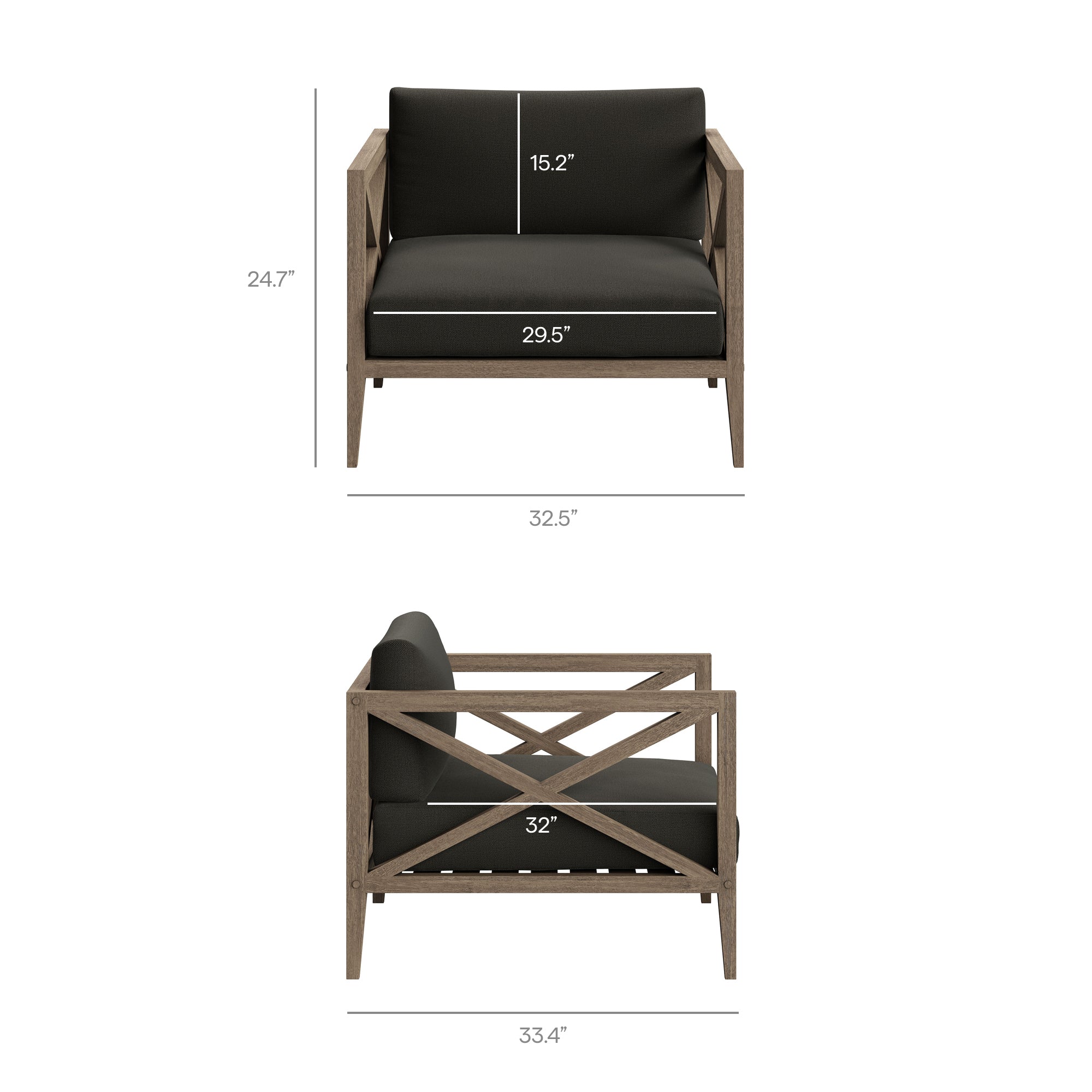 Northlake 3-Piece Outdoor Teak Wood Furniture Set with Armchair and Side Table - Weathered Gray White