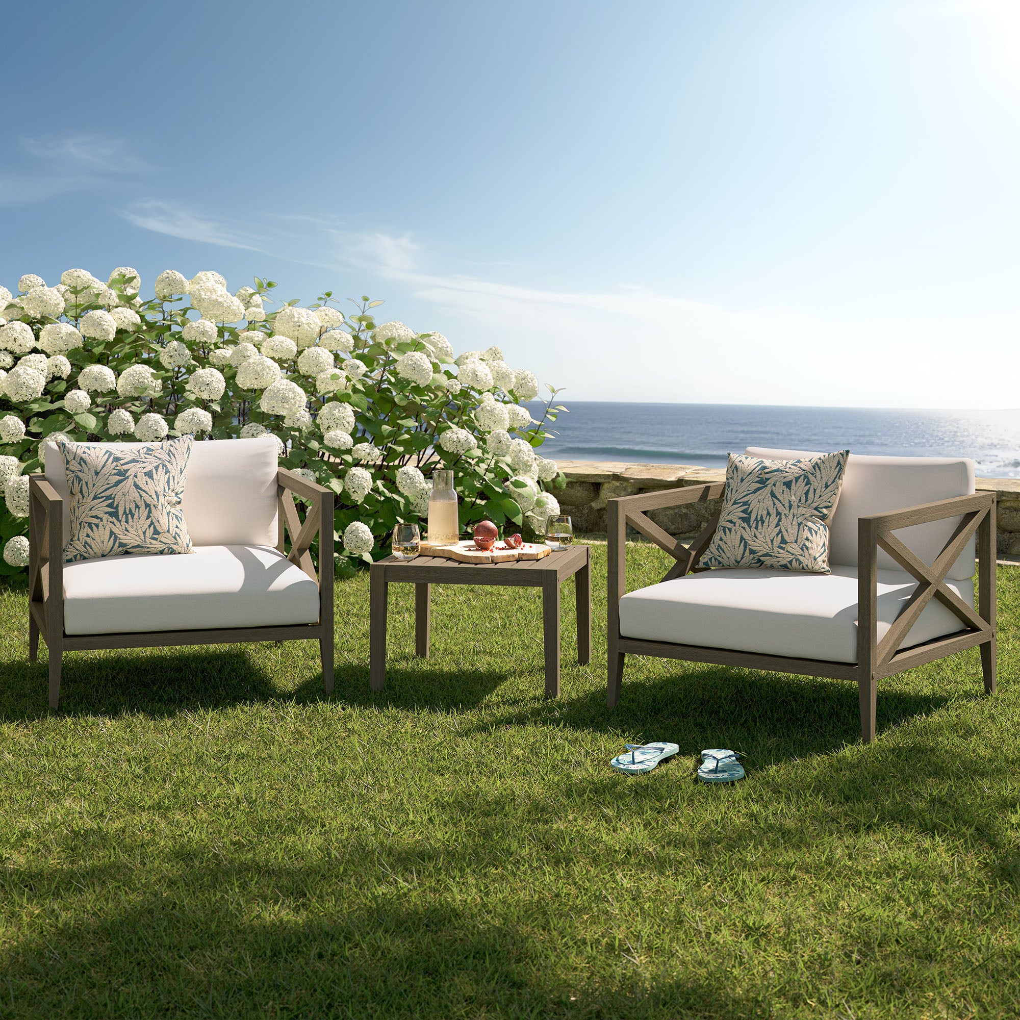 Northlake 3-Piece Outdoor Teak Wood Furniture Set with Armchair and Side Table