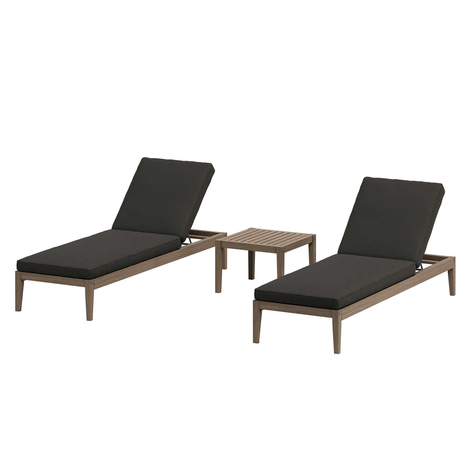 Northlake 3-Piece Outdoor Teak Wood Furniture Set with Chaise Lounges and Side Table - Weathered Gray Flint