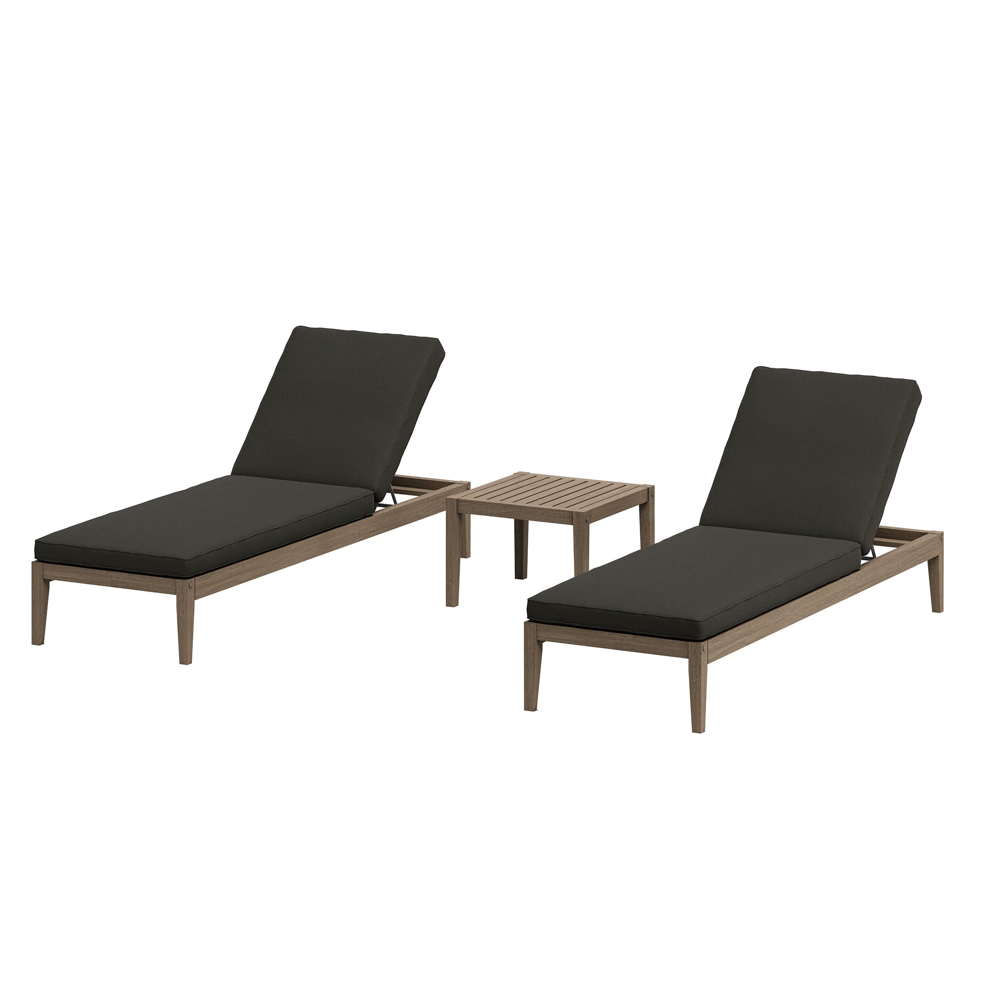 Northlake 3-Piece Outdoor Teak Wood Furniture Set with Chaise Lounges and Side Table - Weathered Gray Flint