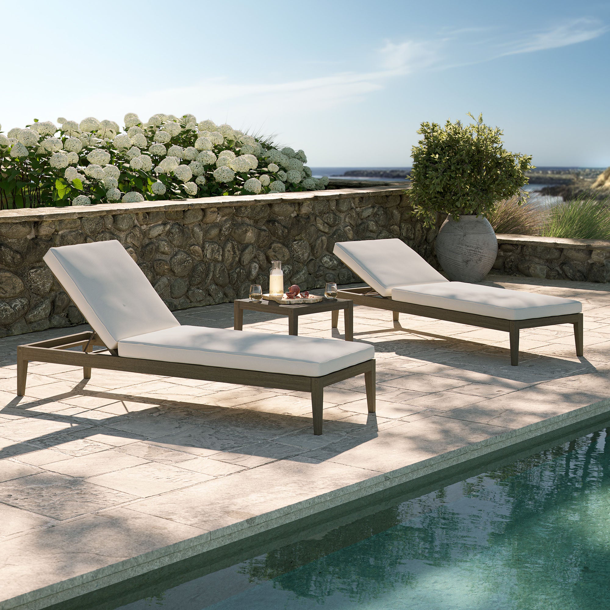 Northlake 3-Piece Outdoor Teak Wood Furniture Set with Chaise Lounges and Side Table