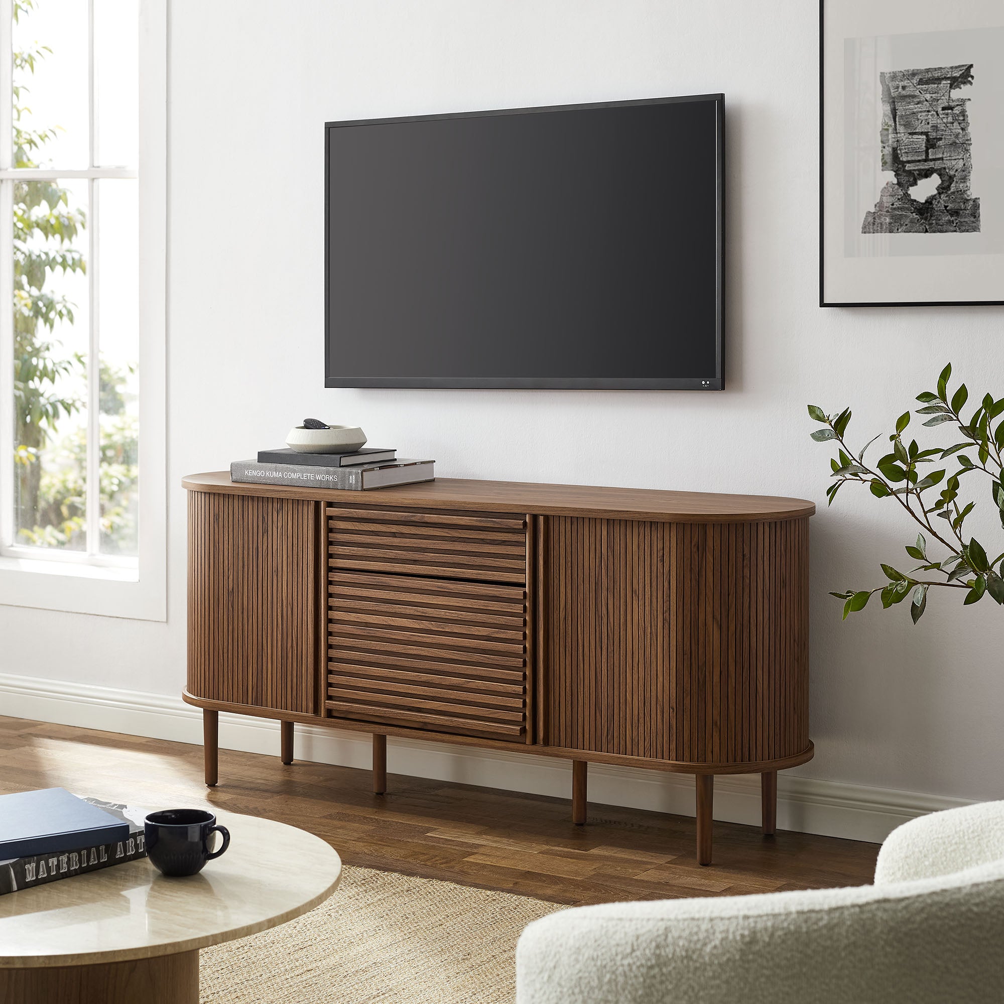 Harlan 67" Fluted Oval Sideboard Cabinet