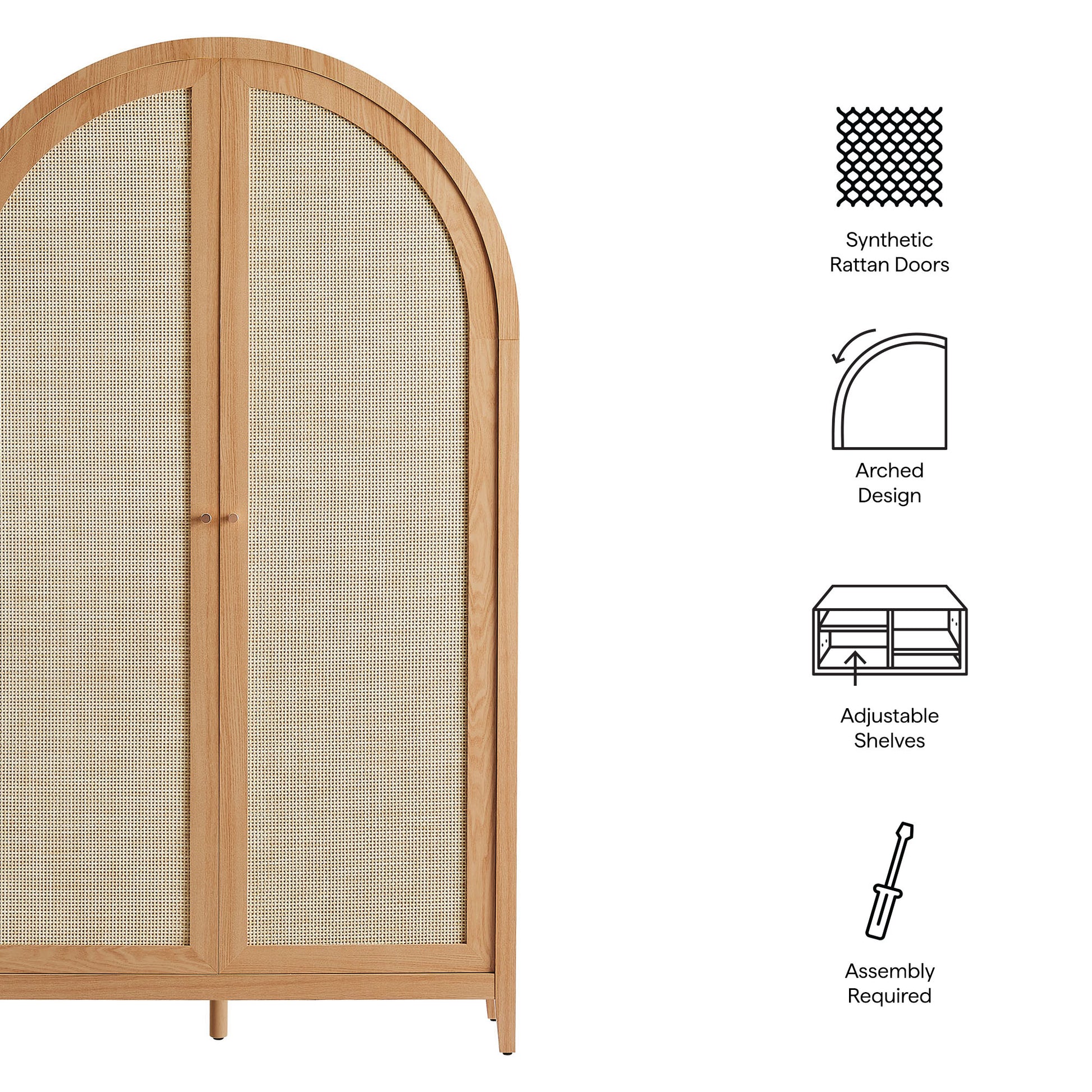 Calista 79" Tall Wide Rattan Arched Storage Cabinet - Walnut