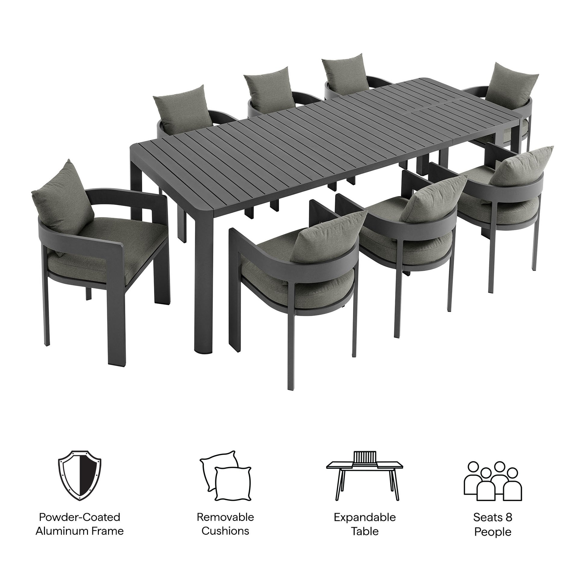 Tahoe 9-Piece Outdoor Patio Aluminum Dining Set With Extendable Table - Gray Gray