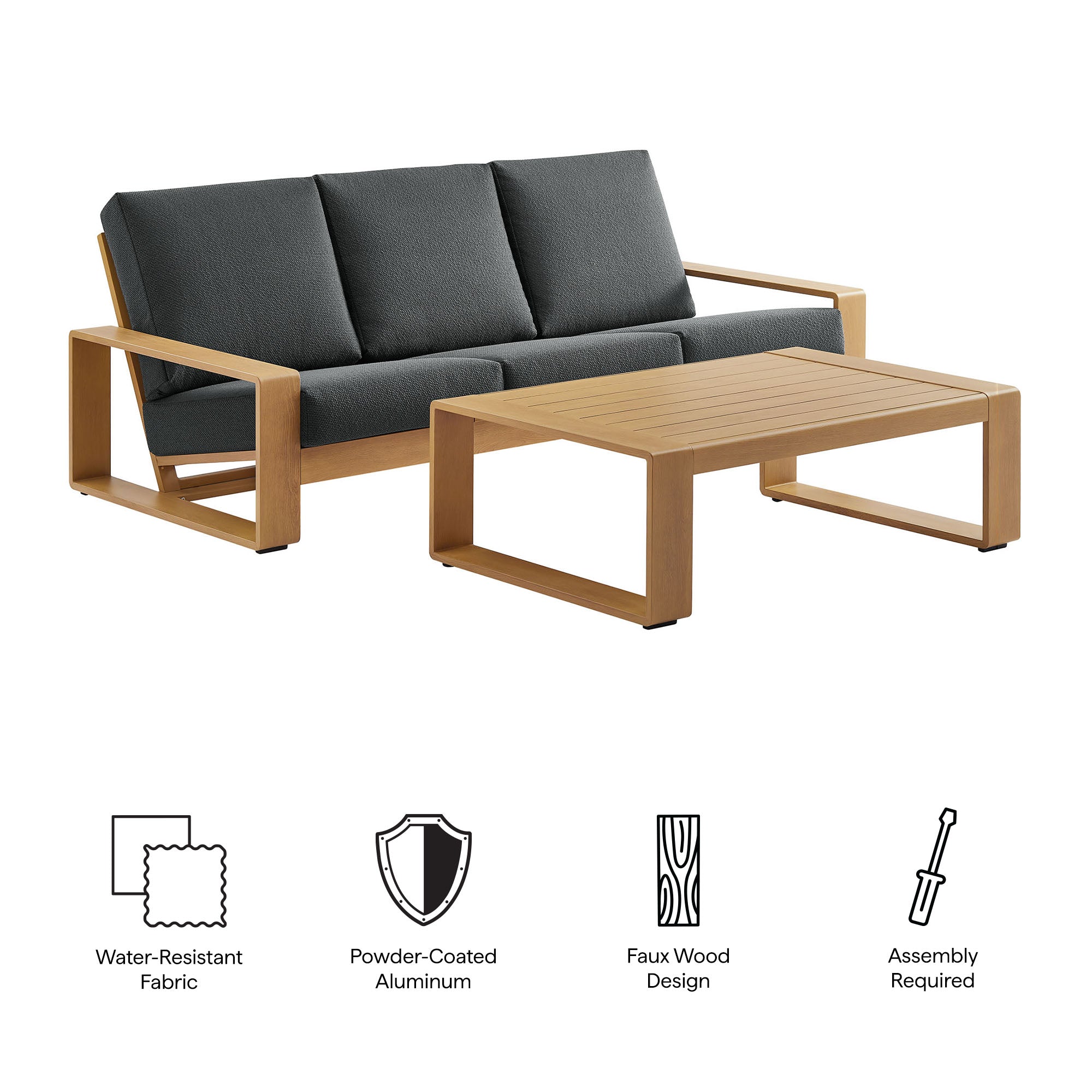 Lirienne 2-Piece Outdoor Patio Aluminum Faux Wood Furniture Set - Ivory Natural