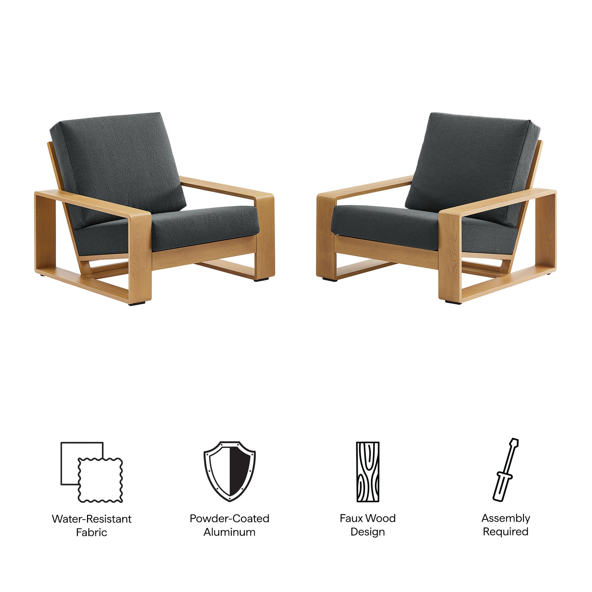 Lirienne Outdoor Patio Aluminum Faux Wood Armchairs Set of 2 - Ivory Natural