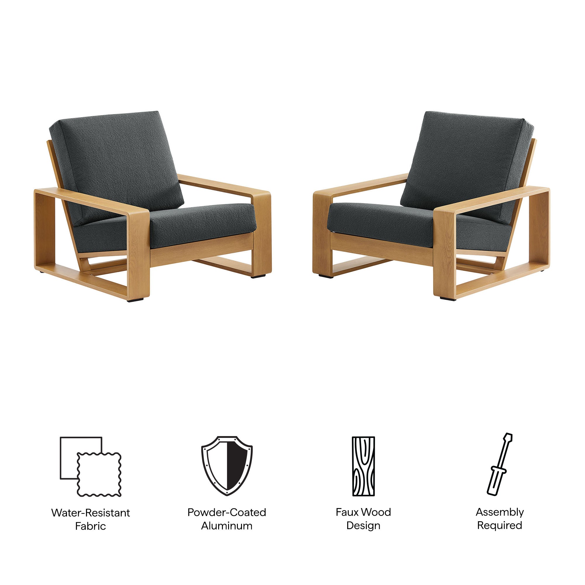 Lirienne Outdoor Patio Aluminum Faux Wood Armchairs Set of 2 - Ivory Natural
