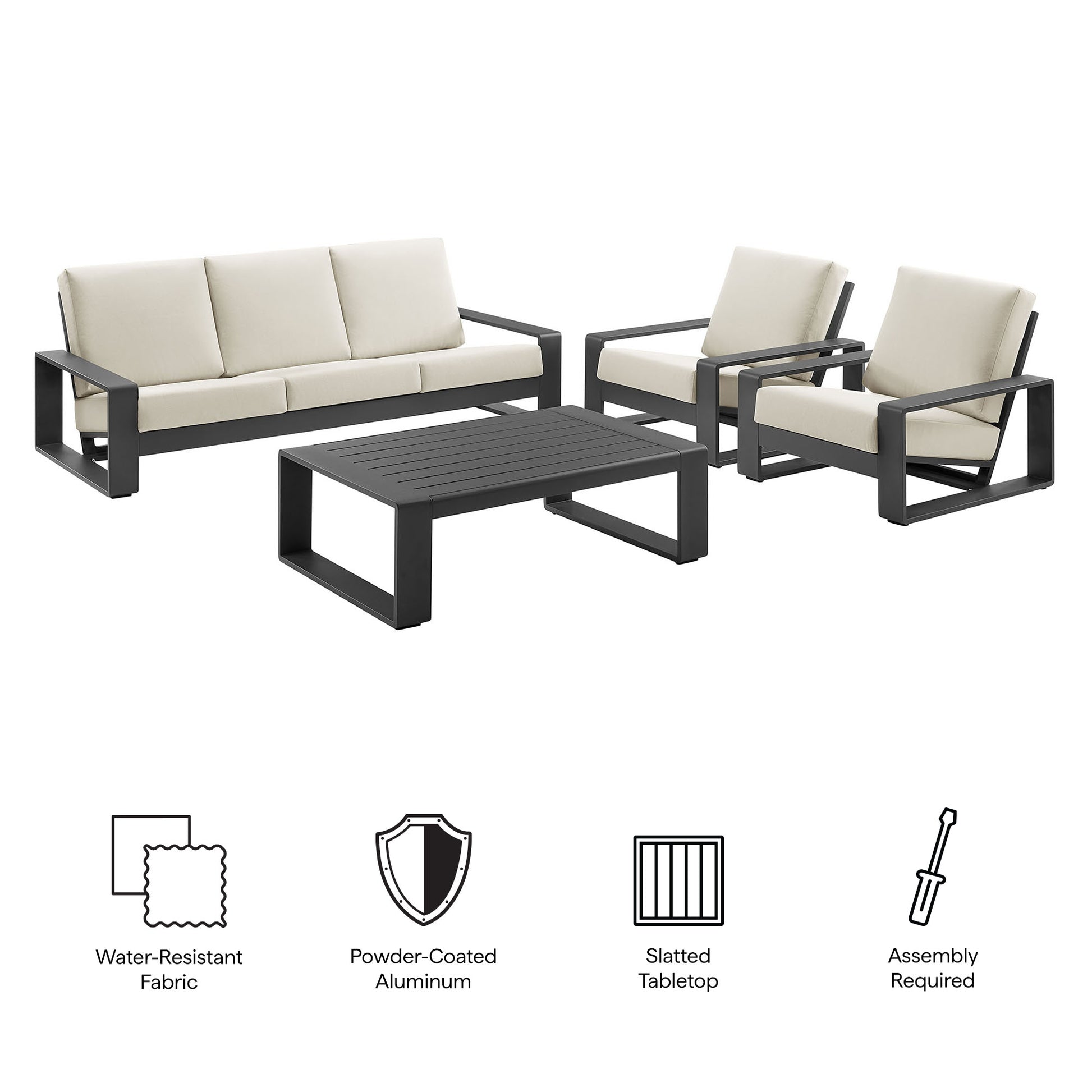 Lirienne 4-Piece Outdoor Patio Aluminum Furniture Set - Light Gray