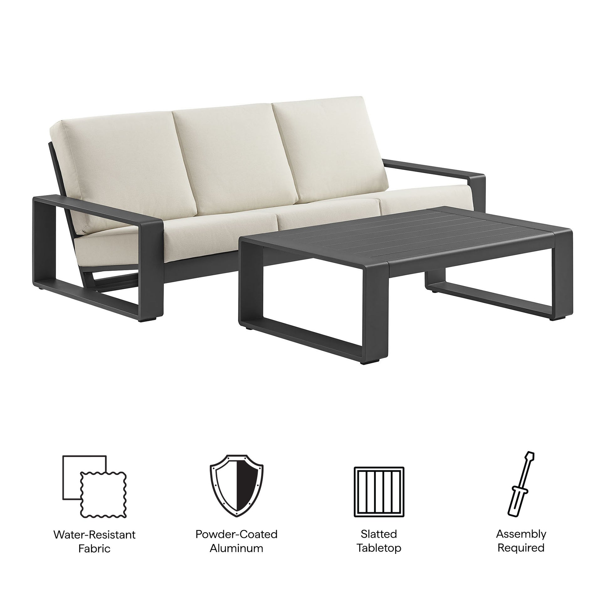 Lirienne 2-Piece Outdoor Patio Aluminum Furniture Set - Light Gray