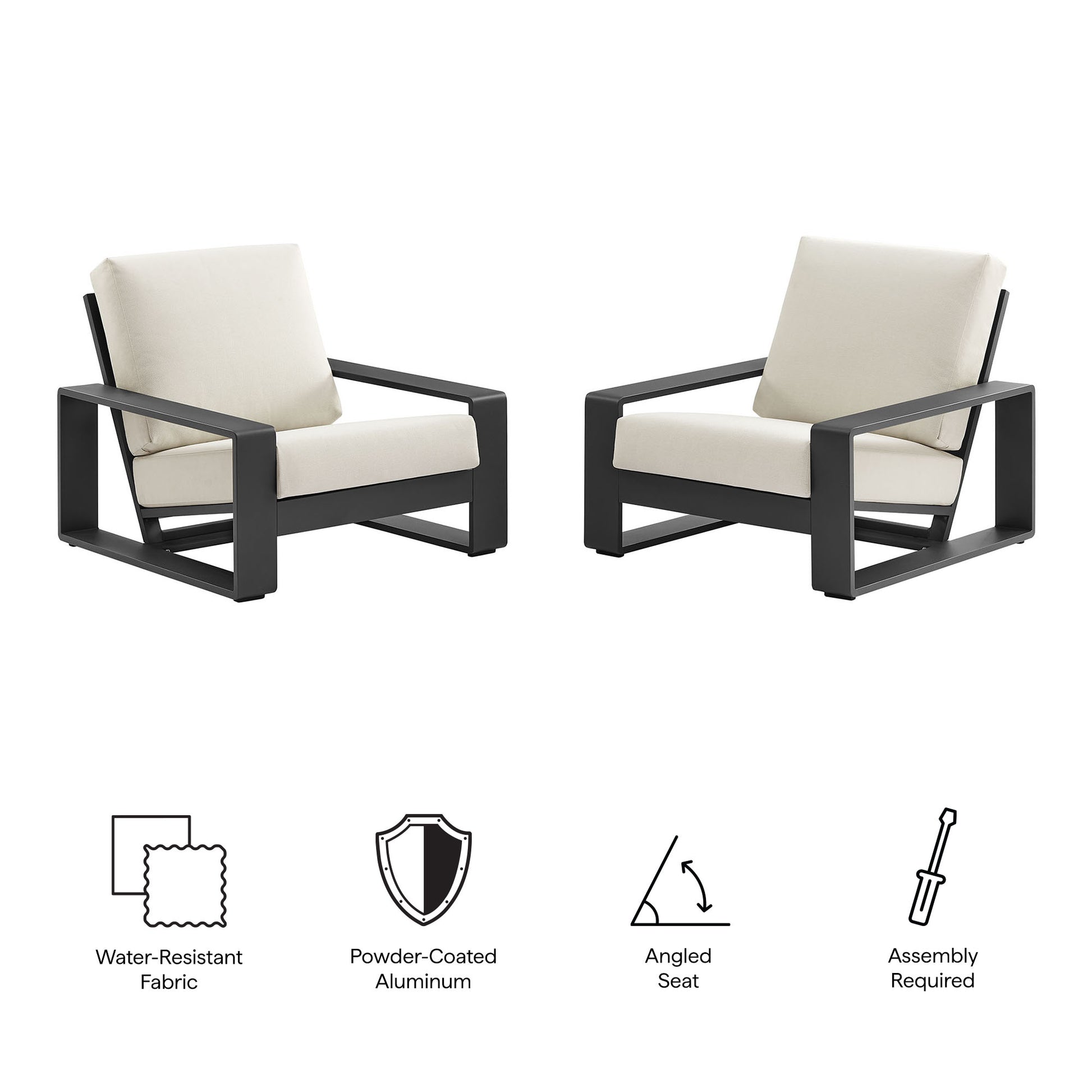 Lirienne Outdoor Patio Aluminum Faux Wood Armchairs Set of 2 - Light Gray