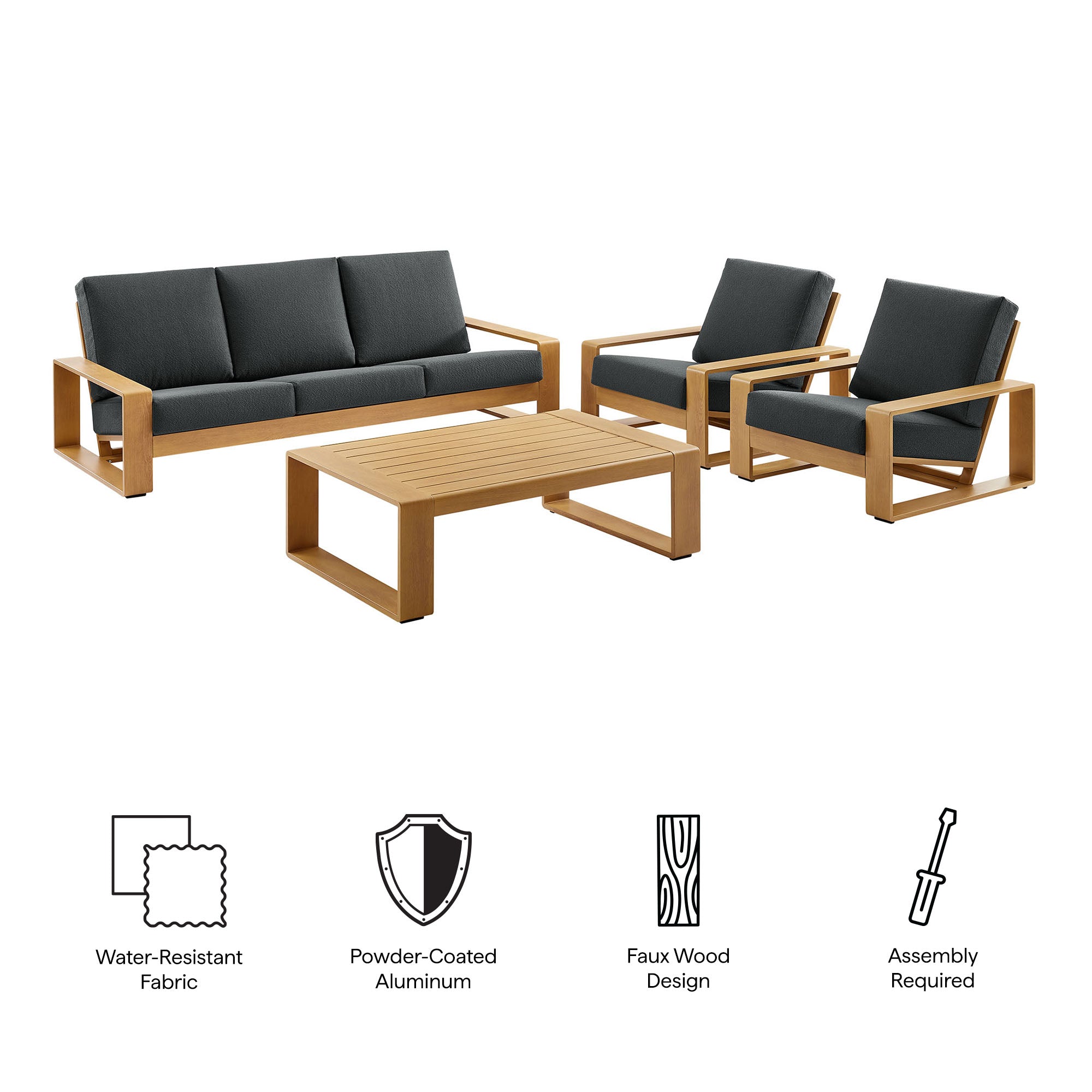 Lirienne 4-Piece Outdoor Patio Aluminum Faux Wood Furniture Set - Ivory Natural