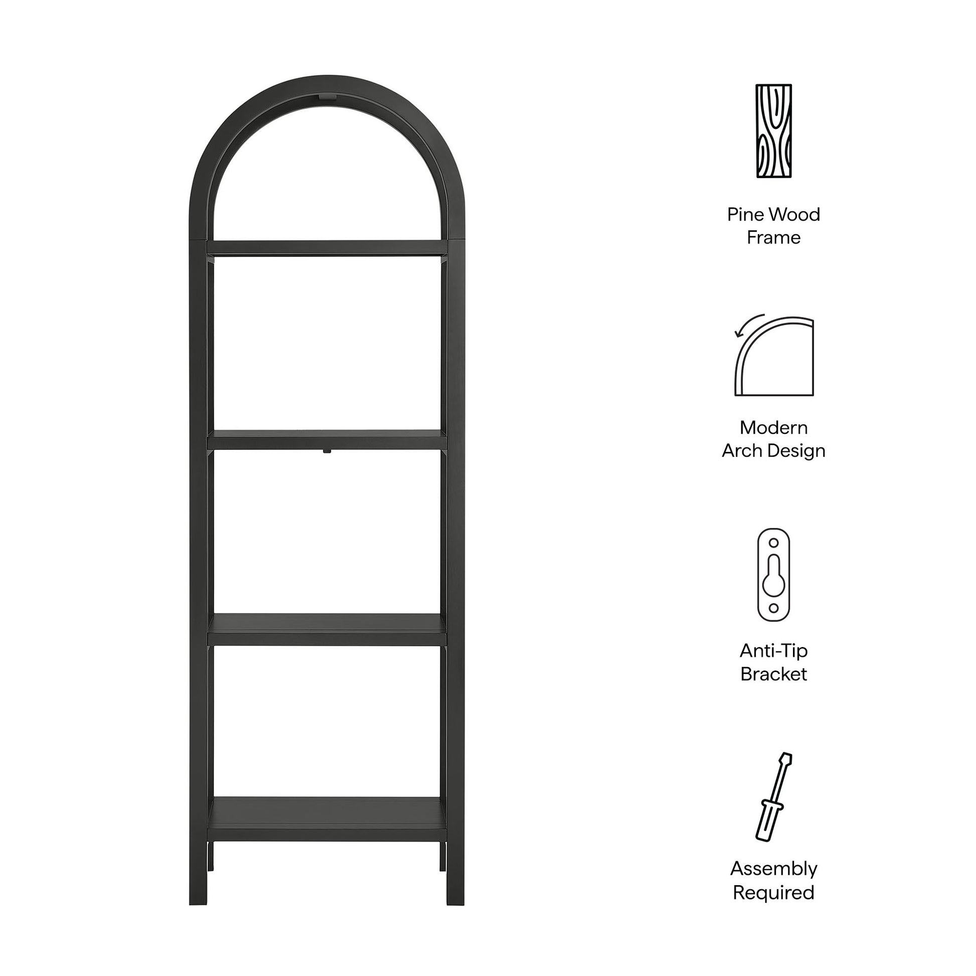 Vexley 72 Inch Tall Narrow Arched Bookshelf - Natural