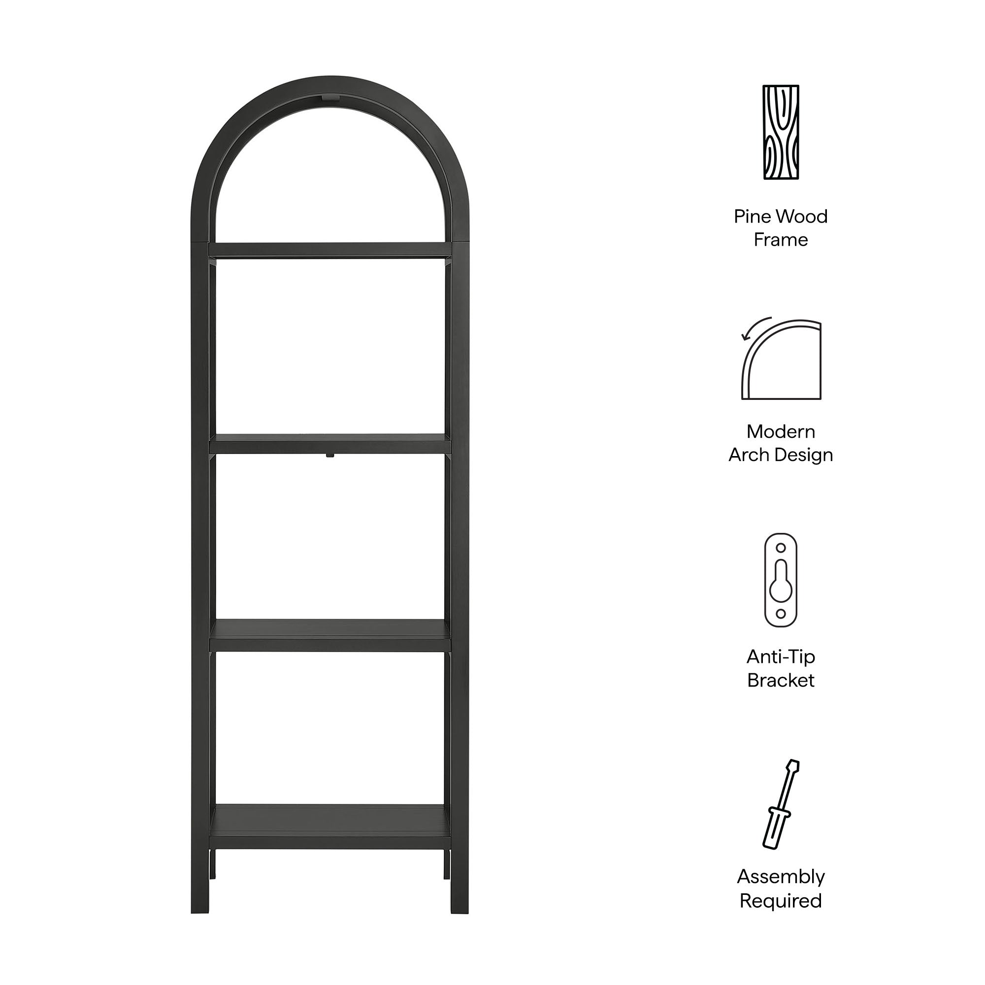 Vexley 72 Inch Tall Narrow Arched Bookshelf - Natural