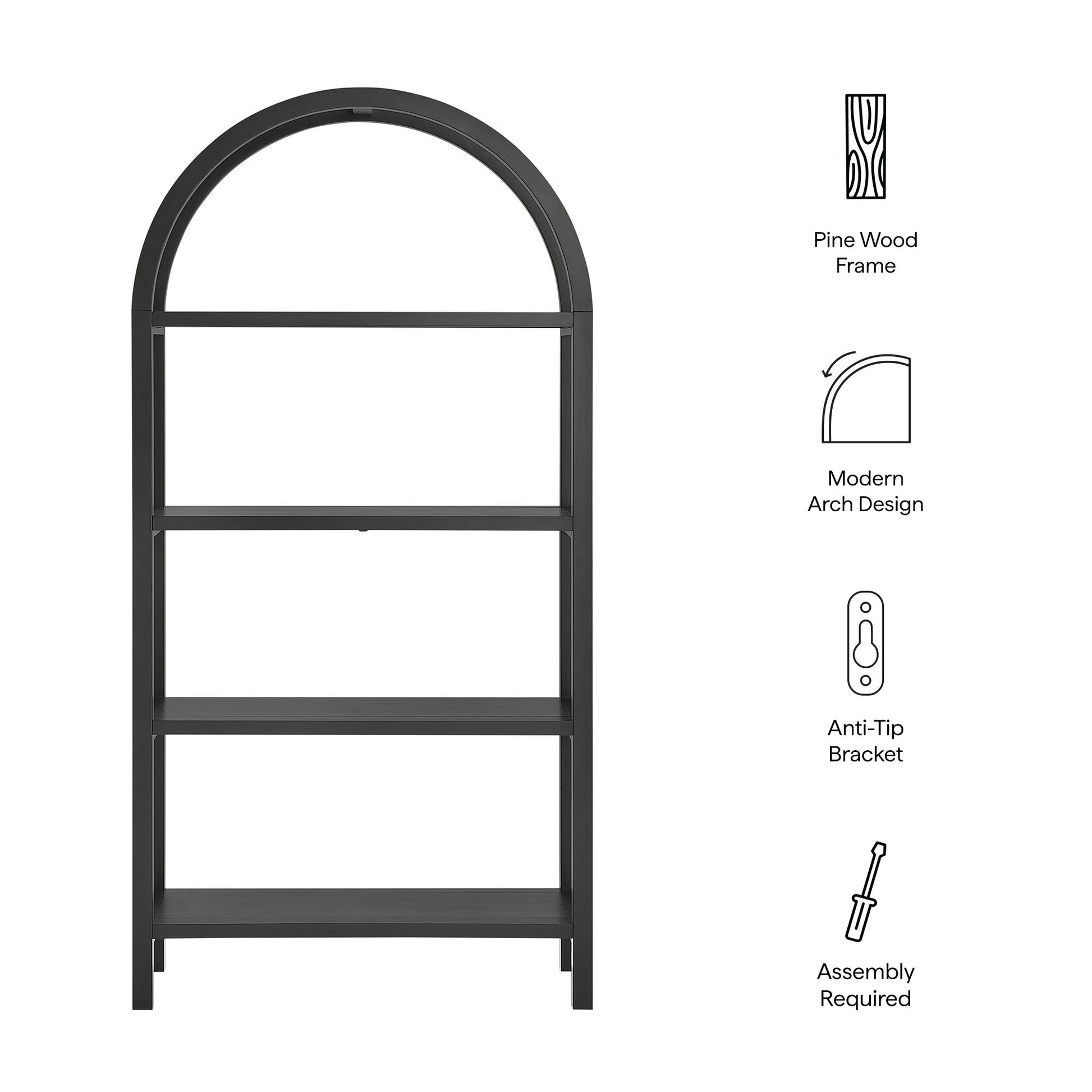 Vexley 72 Inch Large Arched Bookshelf - Natural