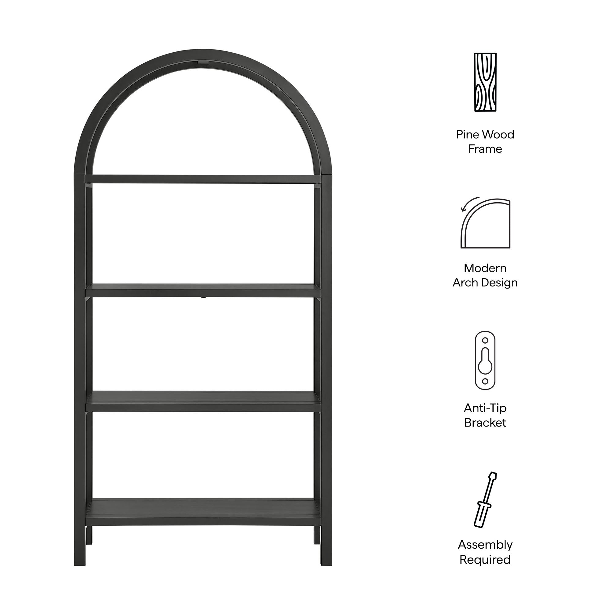 Vexley 72 Inch Large Arched Bookshelf - Natural