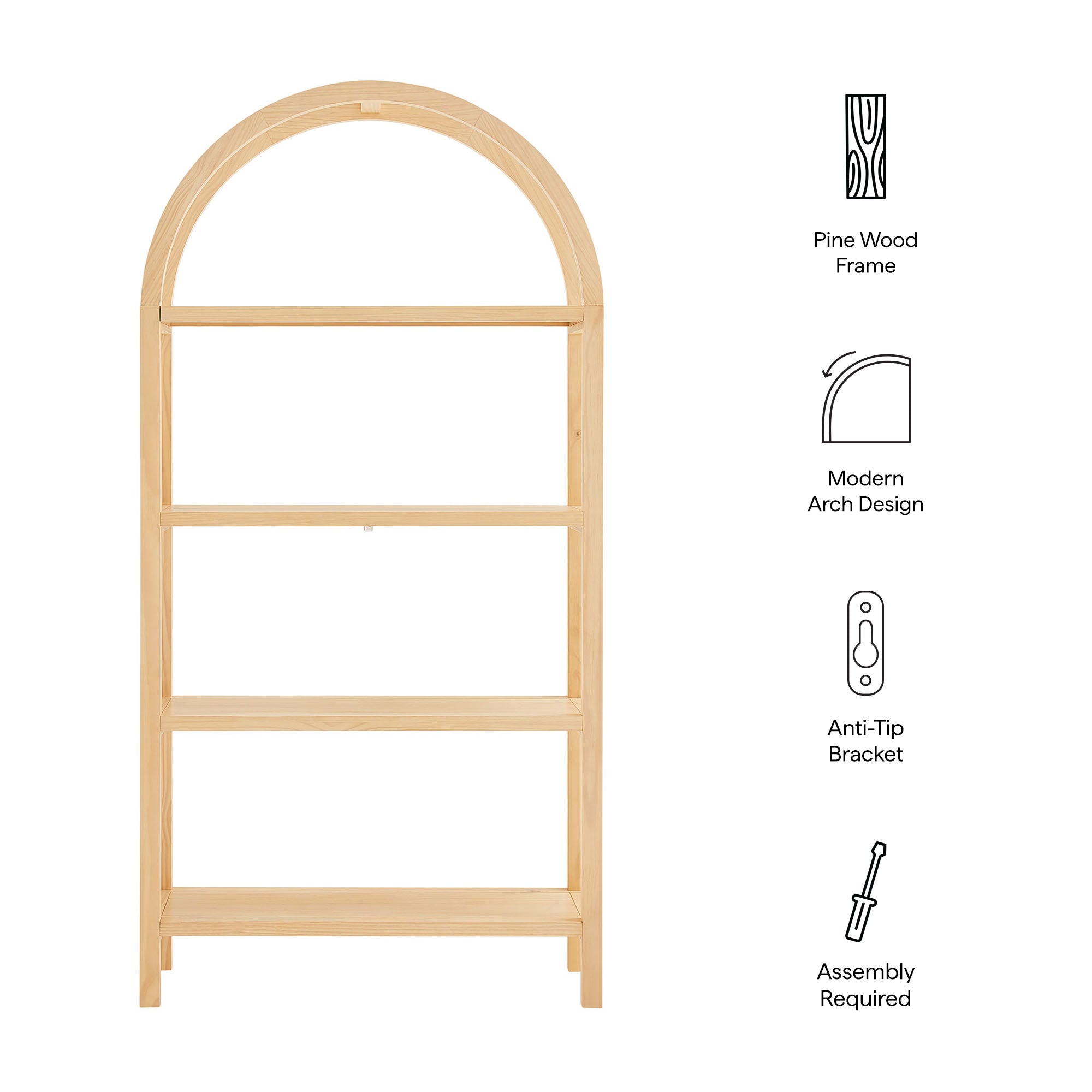 Vexley 72 Inch Large Arched Bookshelf
